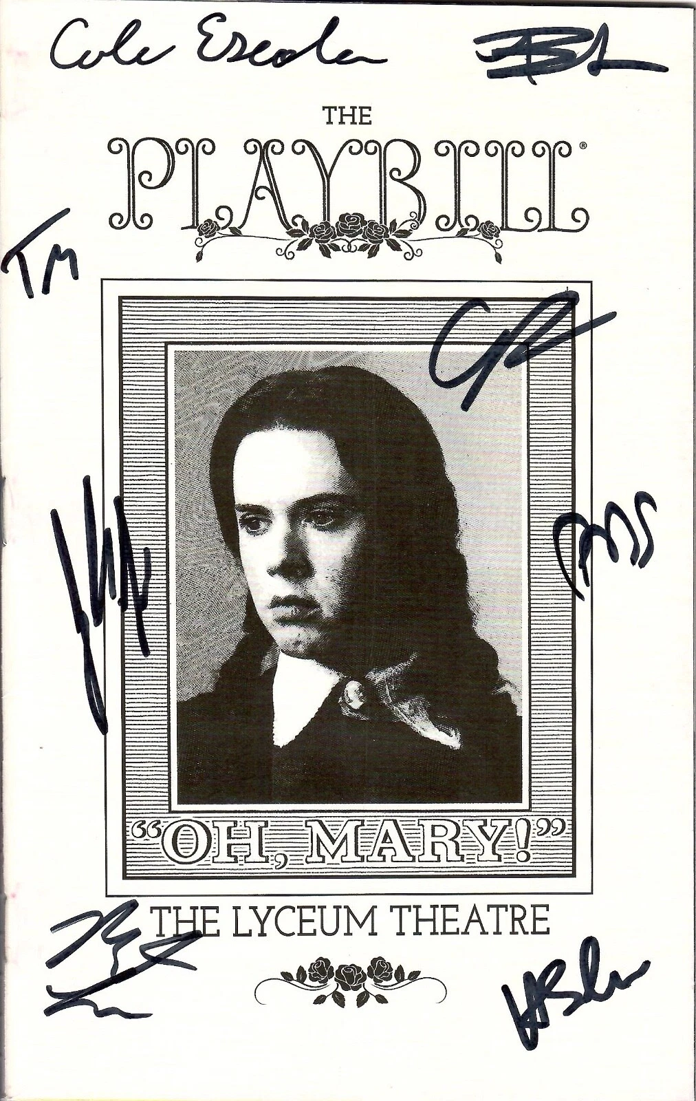 OH MARY! HAND SIGNED NYC PLAYBILL+COA     SIGNED BY CAST    RARE B+W RETRO COVER
