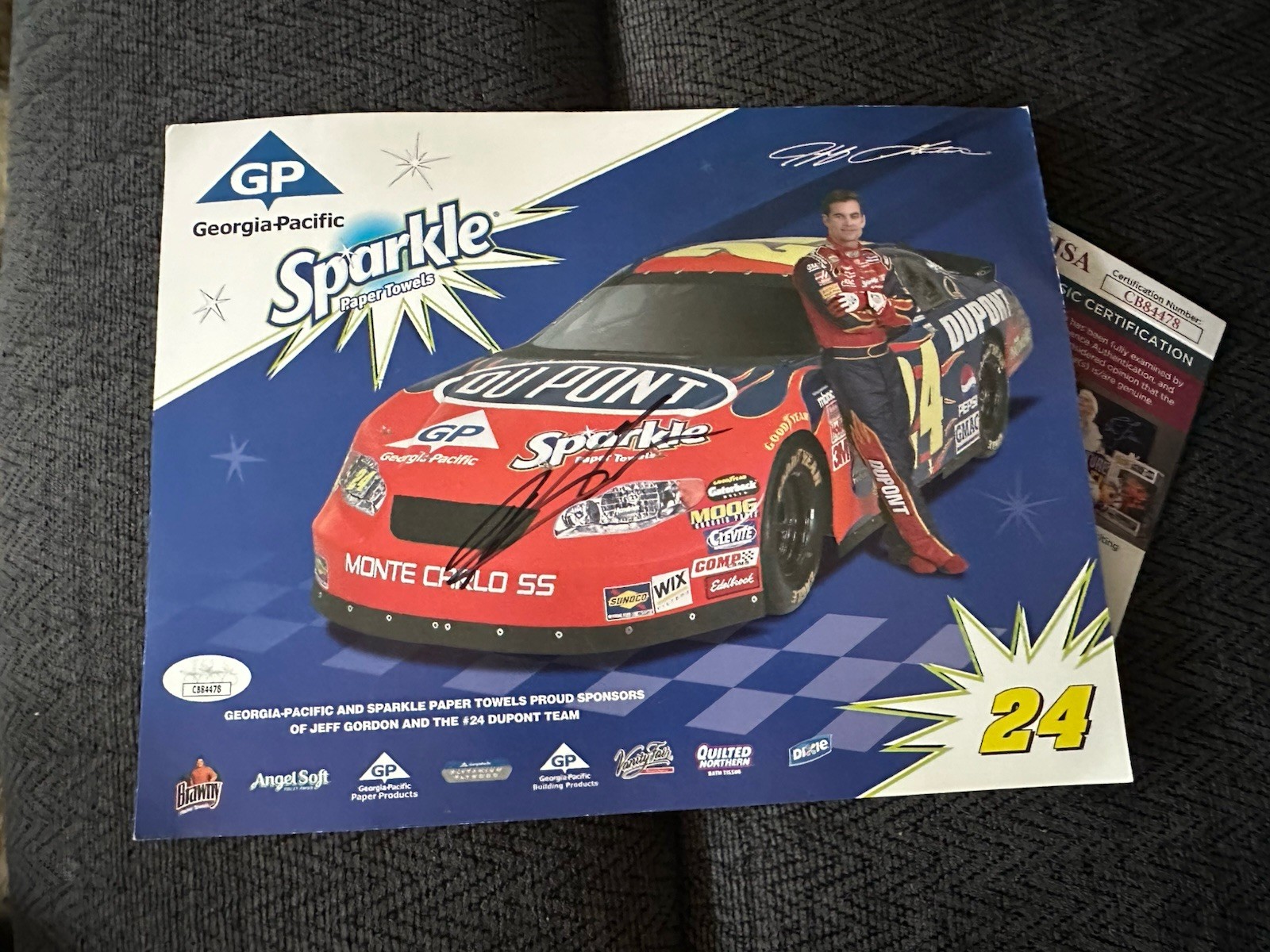 Jeff Gordon Signed NASCAR Promo hero Card JSA Authentication COA