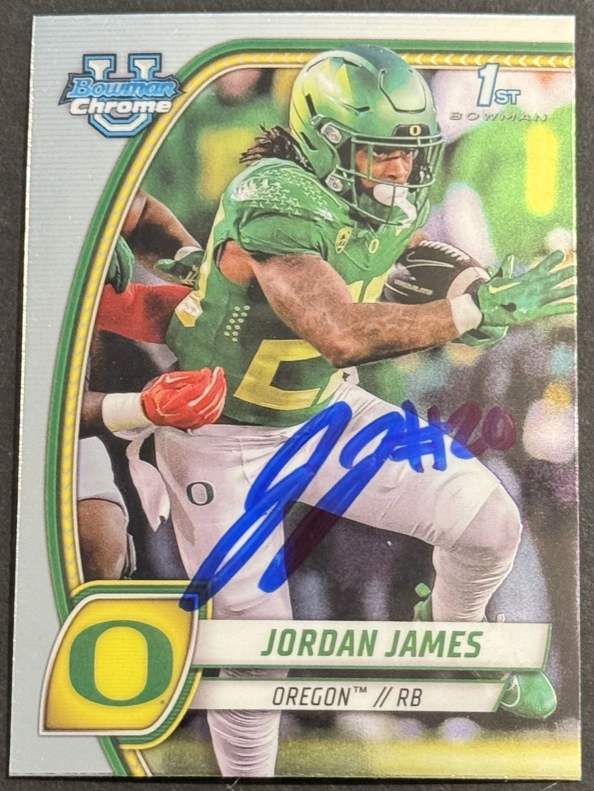 Jordan James Signed Oregon Ducks 2024 Bowman Chrome U Rookie Card BAS Beckett