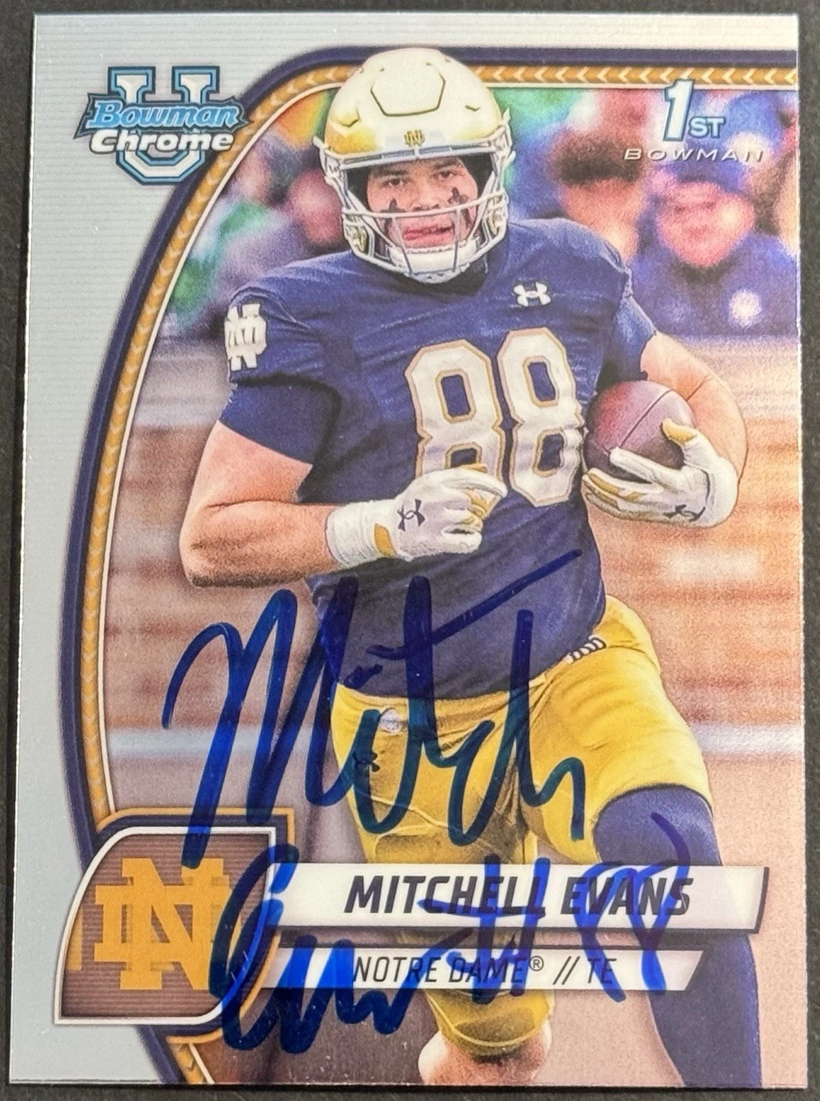 Mitchell Evans Signed Notre Dame 2024 Bowman Chrome U Rookie Card BAS Beckett