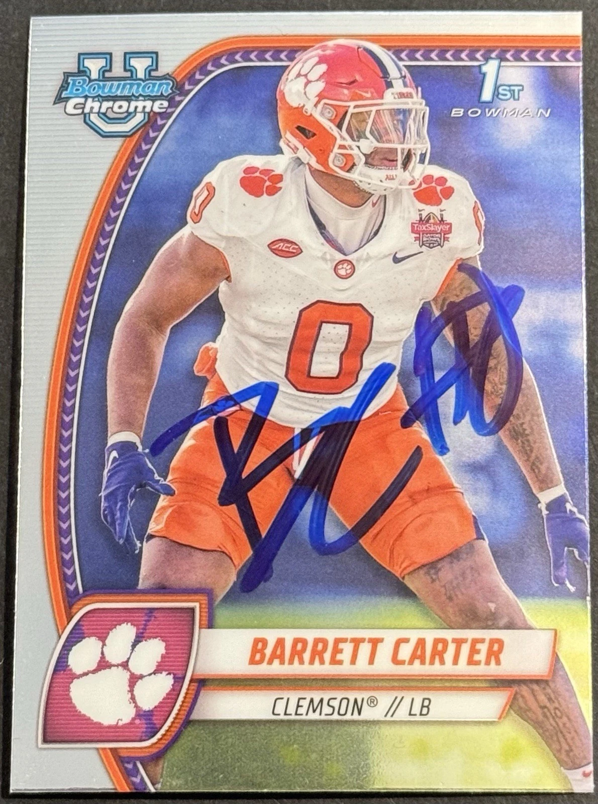 Barrett Carter Signed Clemson 2024 Bowman Chrome U Rookie Card BAS Beckett