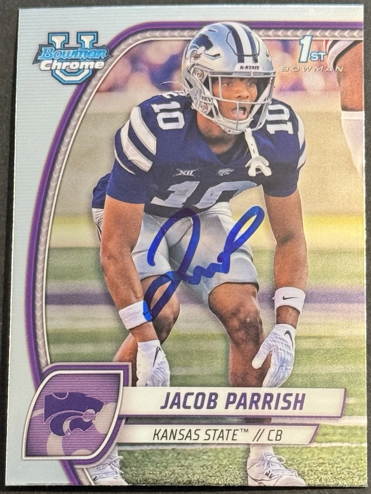 Jacob Parrish Signed Kansas State 2024 Bowman Chrome U Rookie Card BAS Beckett