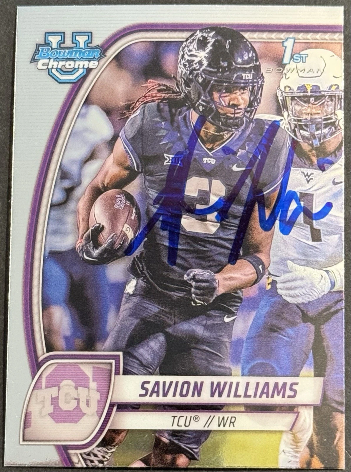 SAVION WILLIAMS SIGNED TCU 2024 BOWMAN CHROME U ROOKIE CARD BAS BECKETT COLLECTIBLE MEMORABILIA