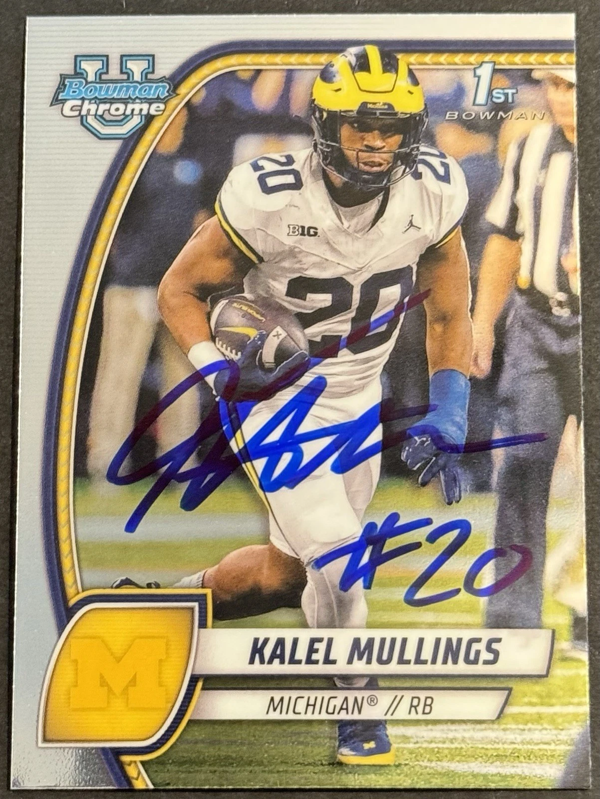 Kalel Mullings Signed Michigan 2024 Bowman Chrome U Rookie Card BAS Beckett