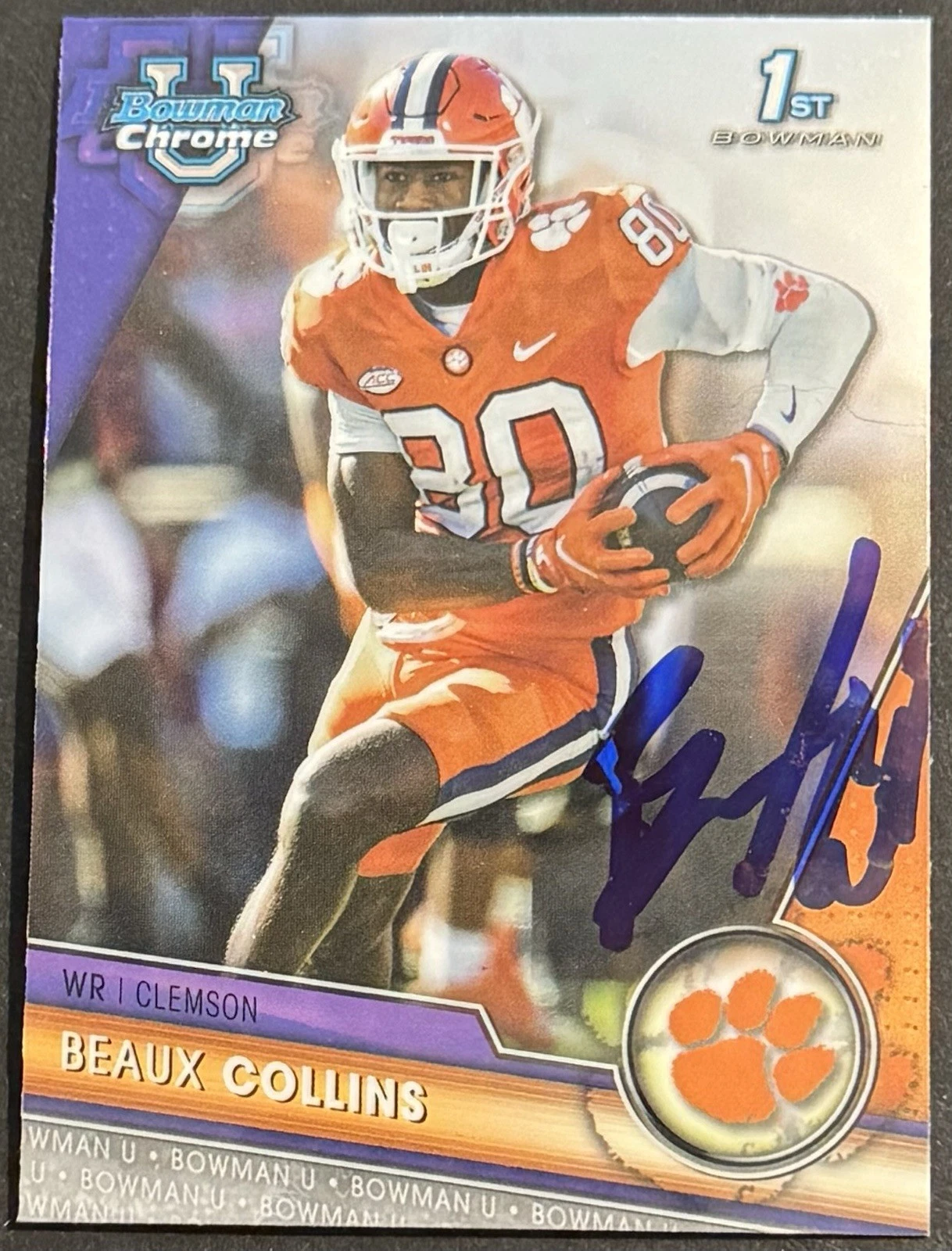 Beaux Collins Signed Clemson Tigers 2023 Bowman Chrome U Rookie Card BAS Beckett