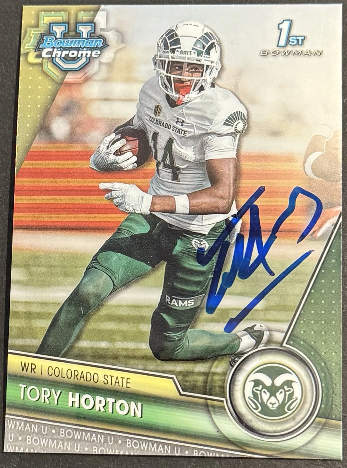 TORY HORTON SIGNED COLORADO STATE 2023 BOWMAN CHROME U ROOKIE CARD BAS BECKETT COLLECTIBLE MEMORABILIA