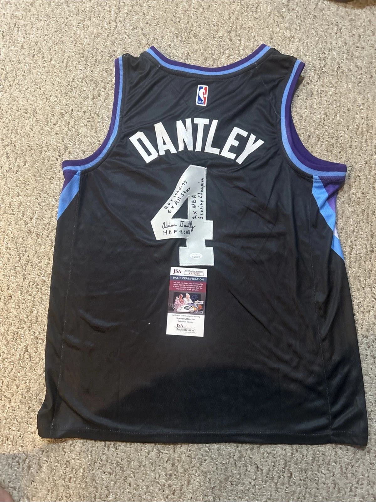 UTAH JAZZ- ADRIAN DANTLEY SIGNED AUTOGRAPH JERSEY JSA COA NBA HOF STAR