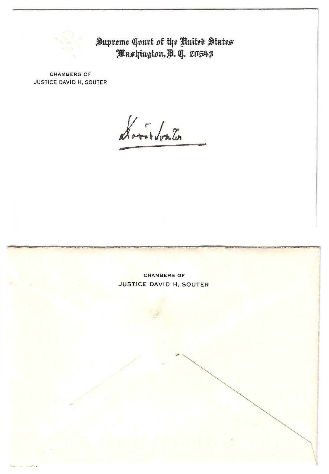 DAVID SOUTER SIGNED SUPREME COURT CHAMBERS CARD+ORIGINAL MAILING ENVELOPE    JSA