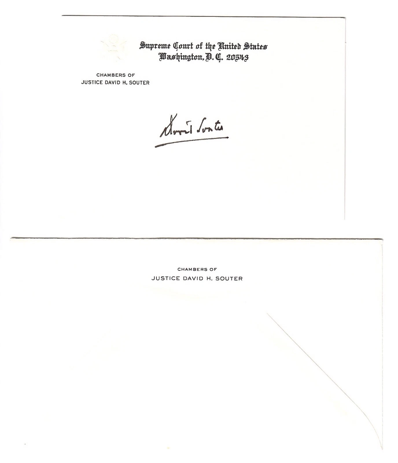 DAVID SOUTER SIGNED SUPREME COURT CHAMBERS CARD+UNUSED MAILING ENVELOPE    JSA