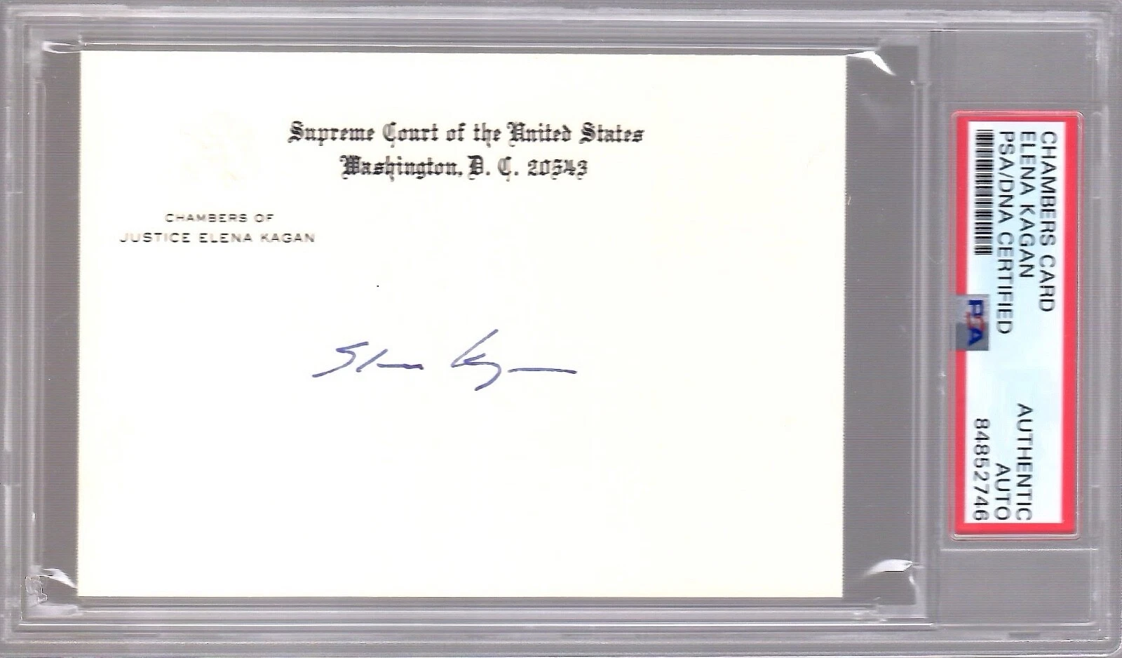ELENA KAGAN HAND SIGNED SUPREME COURT CHAMBERS CARD     RARE     JSA+PSA SLABBED