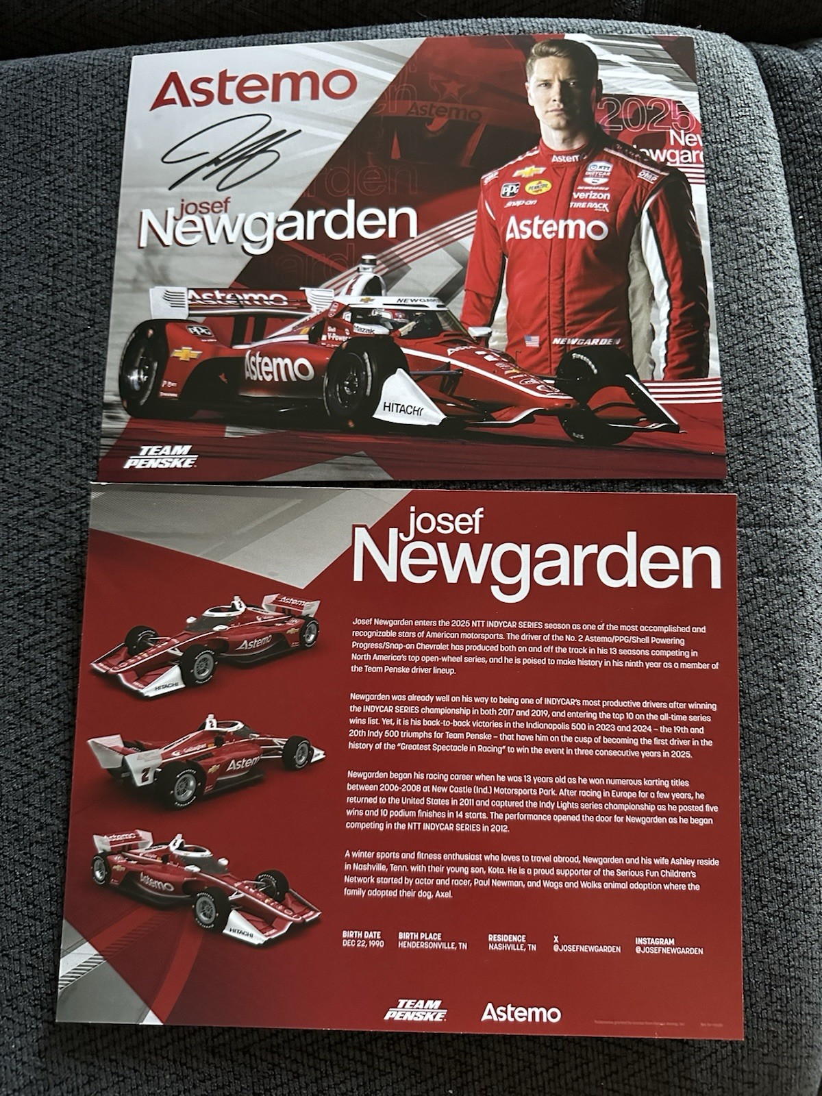 Josef Newgarden 2025 Indy 500 Signed Car Promo Hero Card Indianapolis
