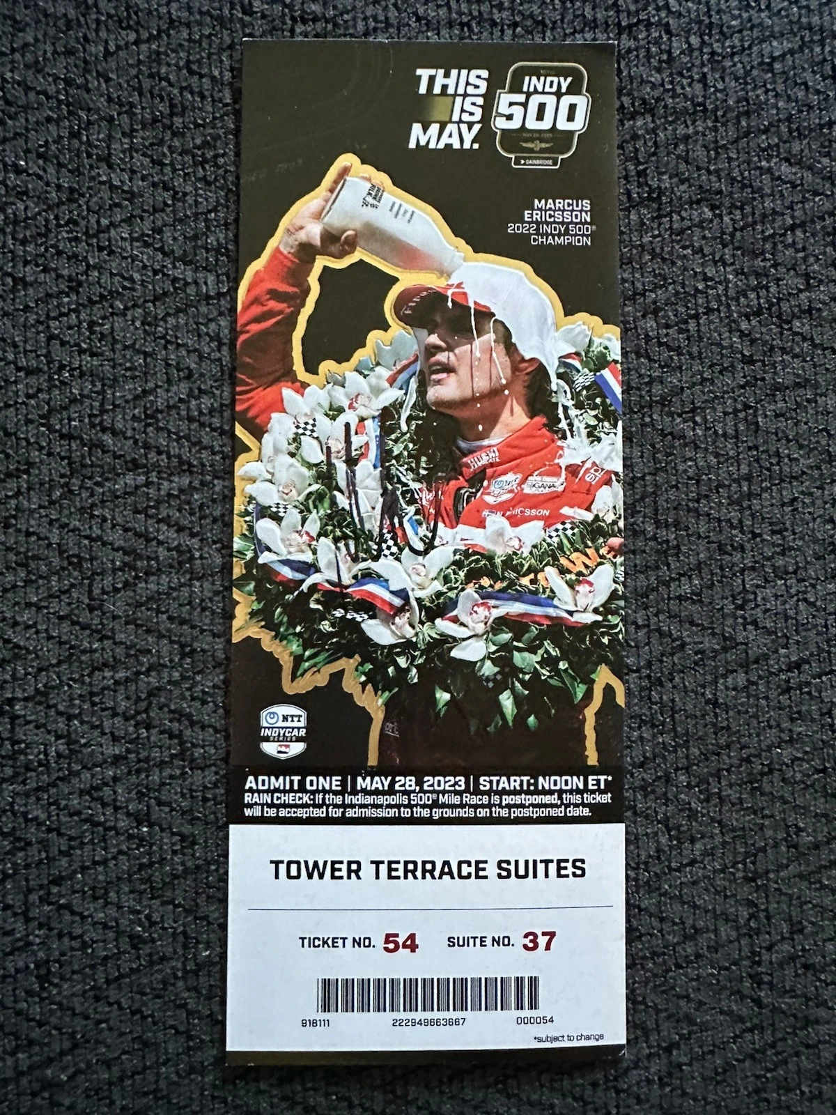 Marcus Ericsson (2022 Winner) Signed Indianapolis Indy 500 Ticket 2023 Race