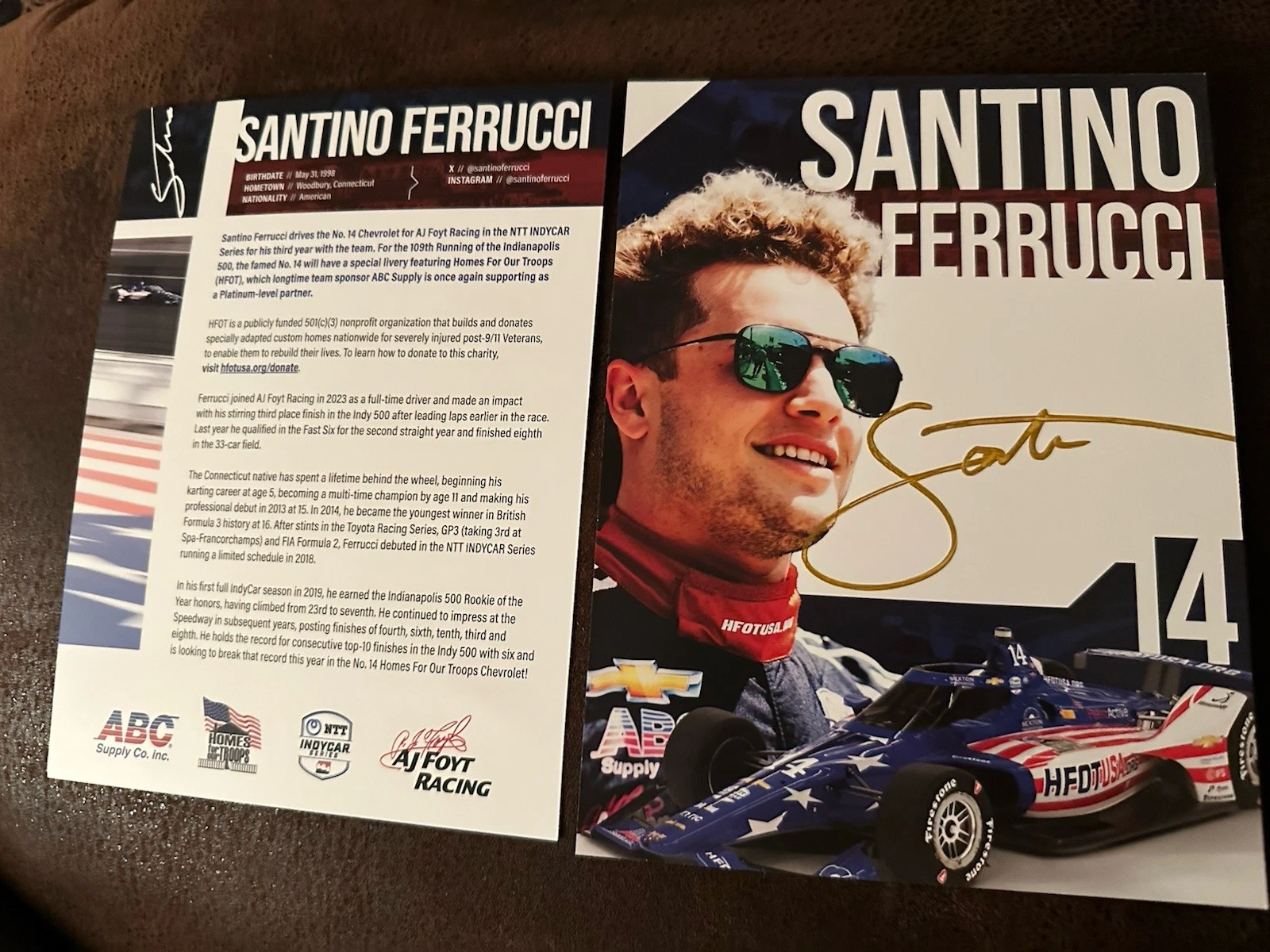 Santino Ferrucci 2025 Indy 500 Signed Car Promo Hero Card Indianapolis