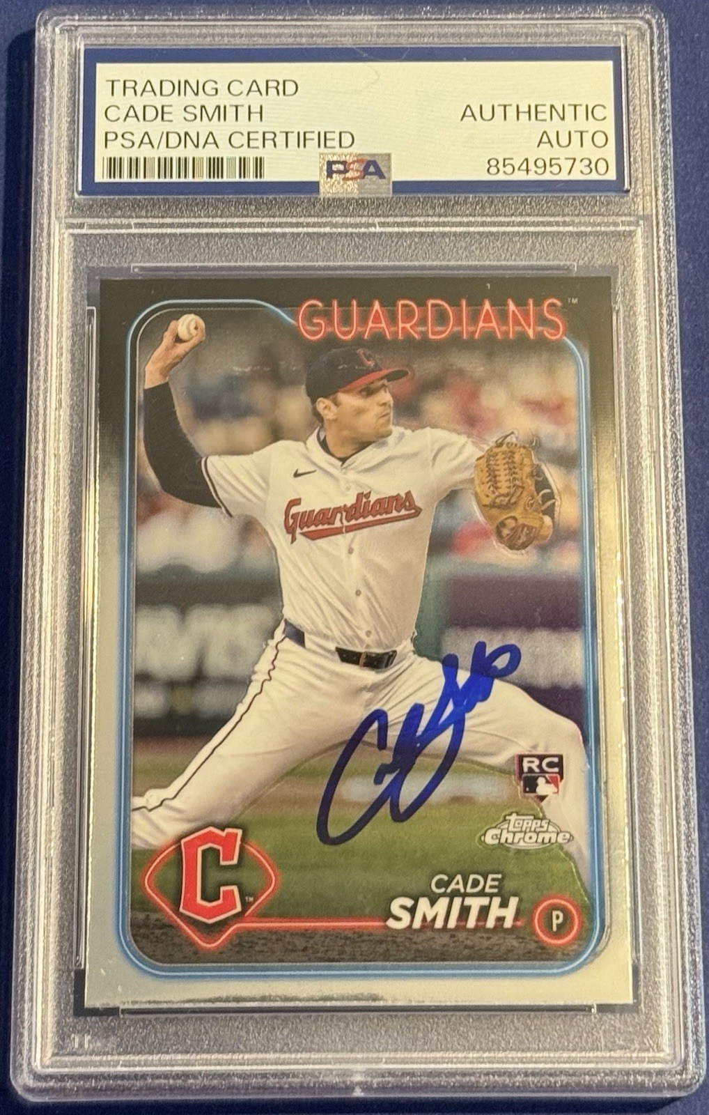 Cade Smith Signed 2024 Topps Chrome Rookie Card Cleveland Guardians PSA/DNA Slab
