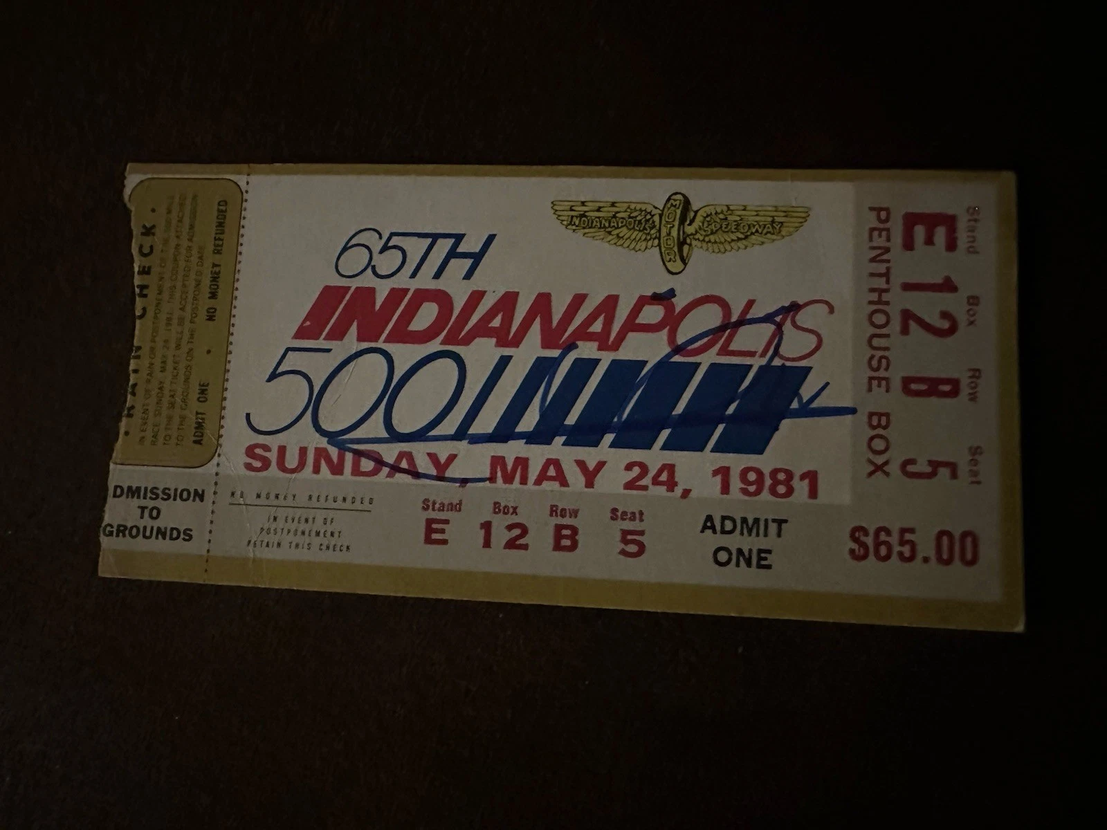 Mario Andretti Signed Indianapolis Indy 500 Ticket 1981 Controversial Race Win?