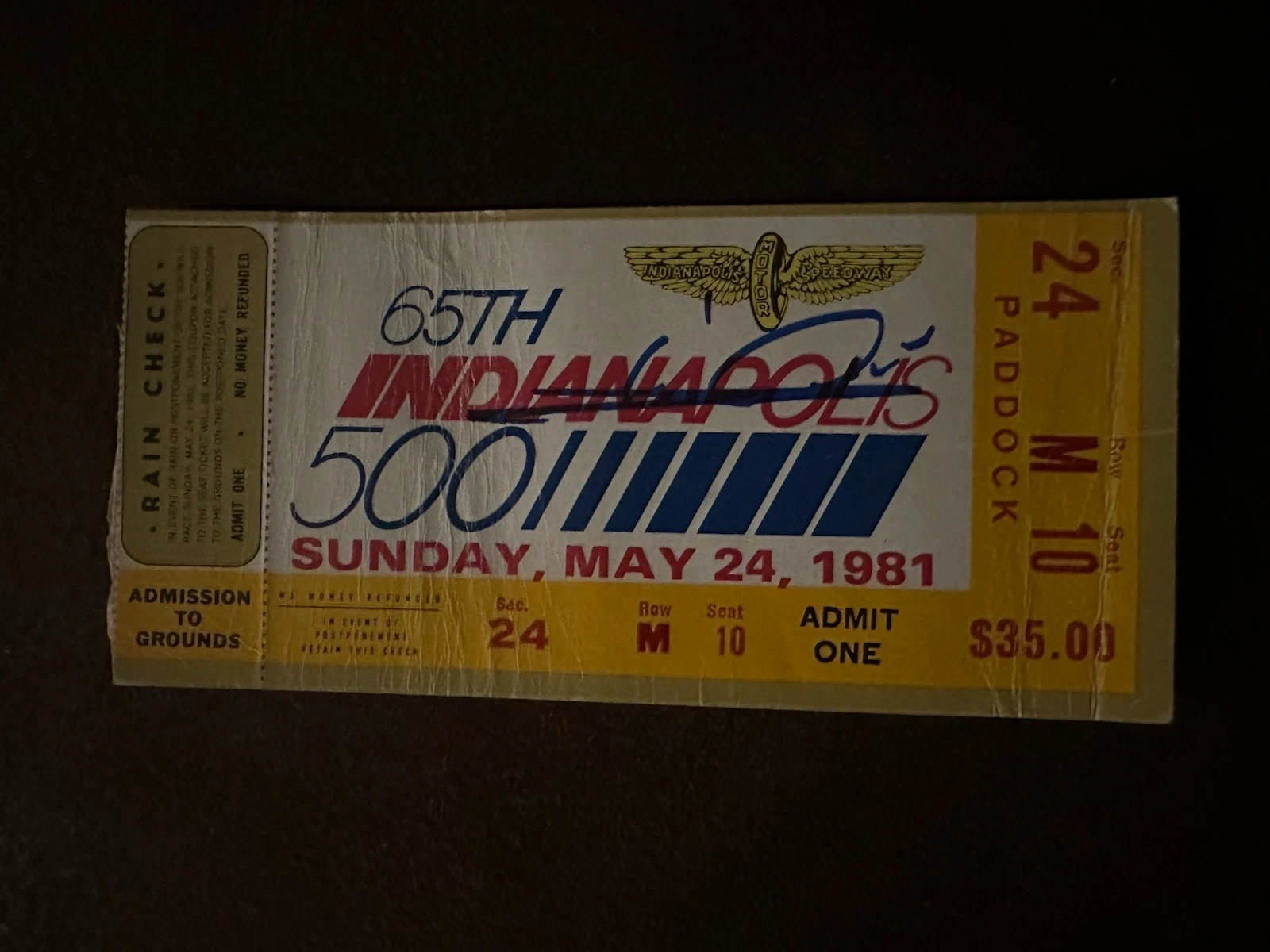 Mario Andretti Signed Indianapolis Indy 500 Ticket 1981 Controversy Bad Shape