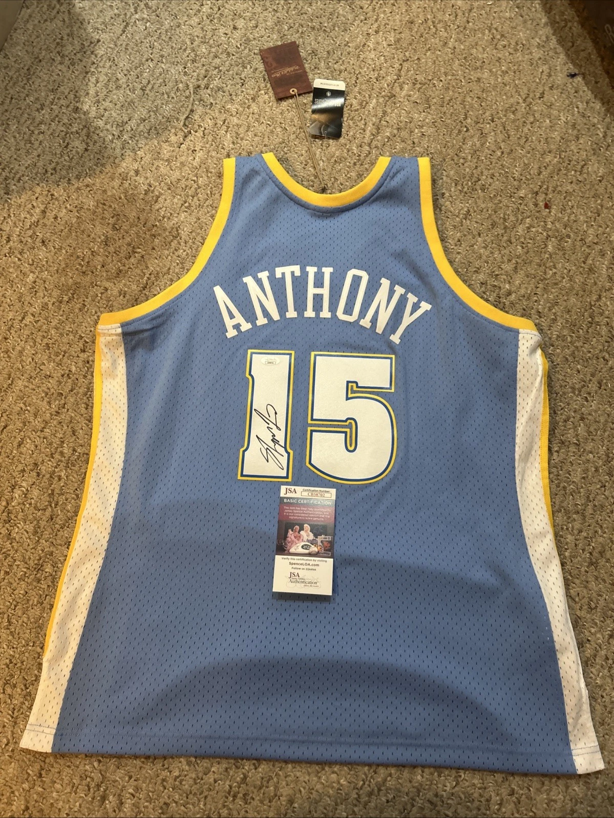 DENVER NUGGETS- CARMELO ANTHONY SIGNED AUTOGRAPH AUTHENTIC JERSEY JSA COA M&N