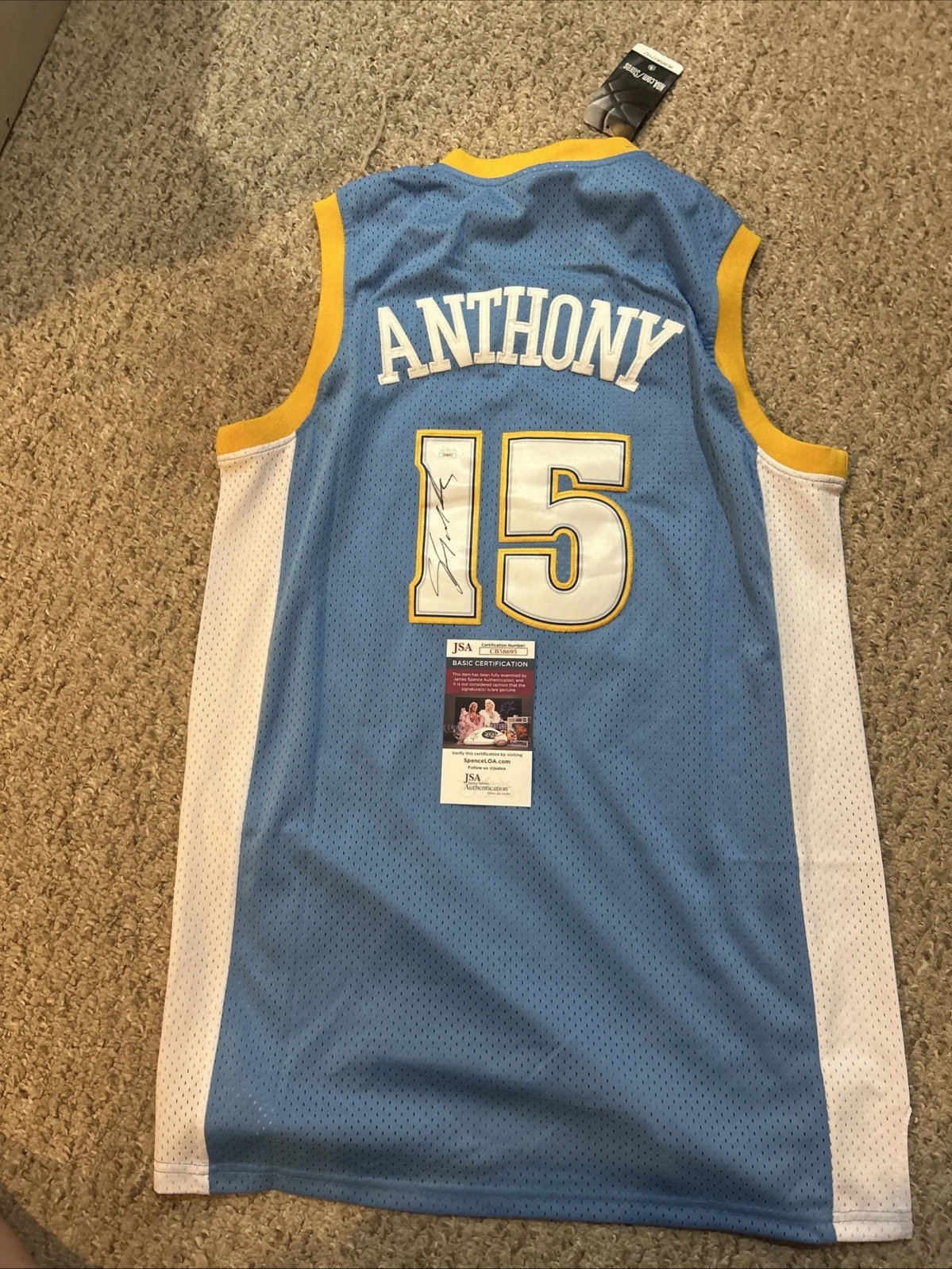 DENVER NUGGETS- CARMELO ANTHONY SIGNED AUTOGRAPH JERSEY JSA COA NBA STAR