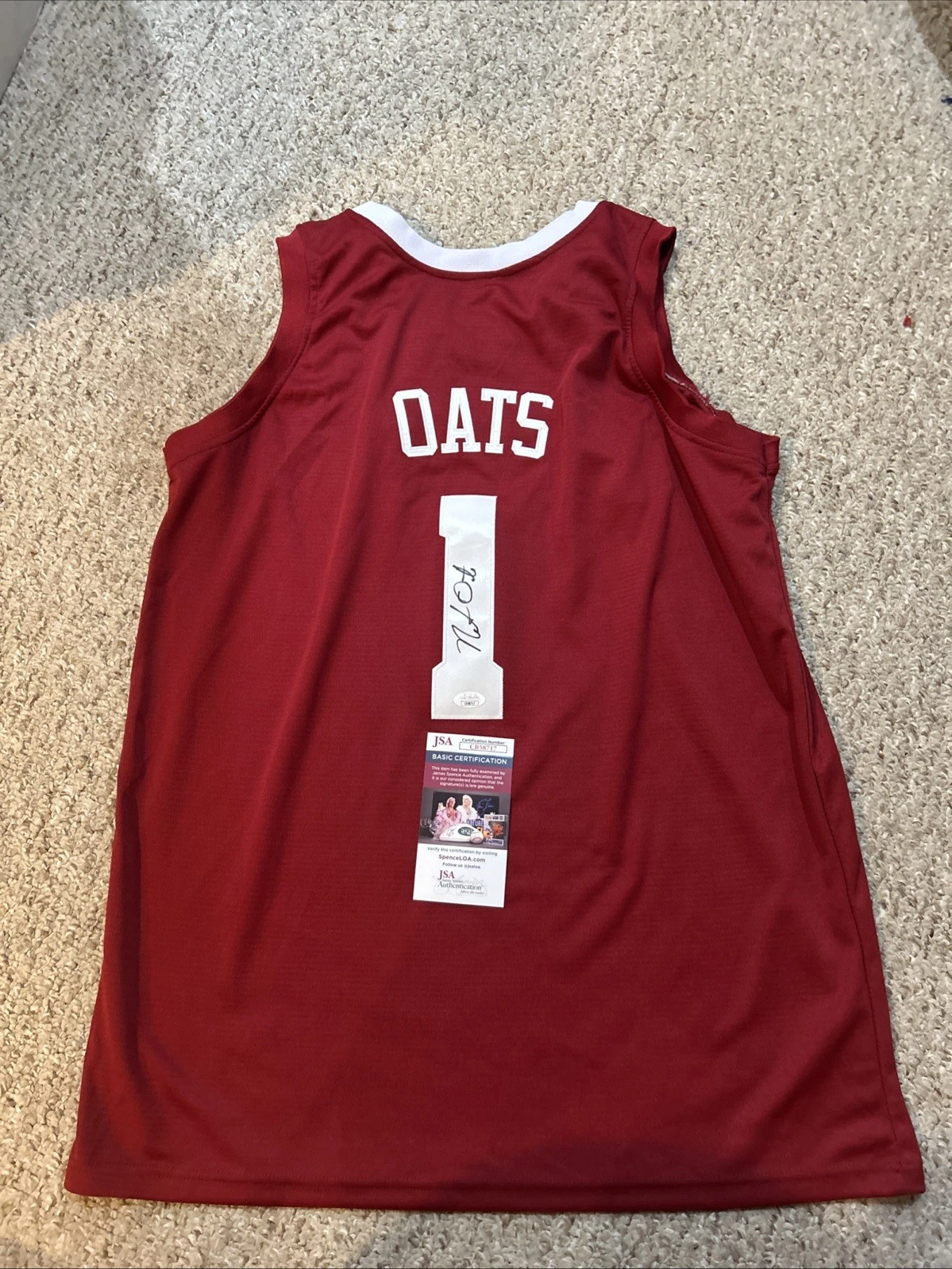 ALABAMA CRIMSON TIDE- NATE OATS SIGNED AUTOGRAPH JERSEY JSA COA BASKETBALL COACH