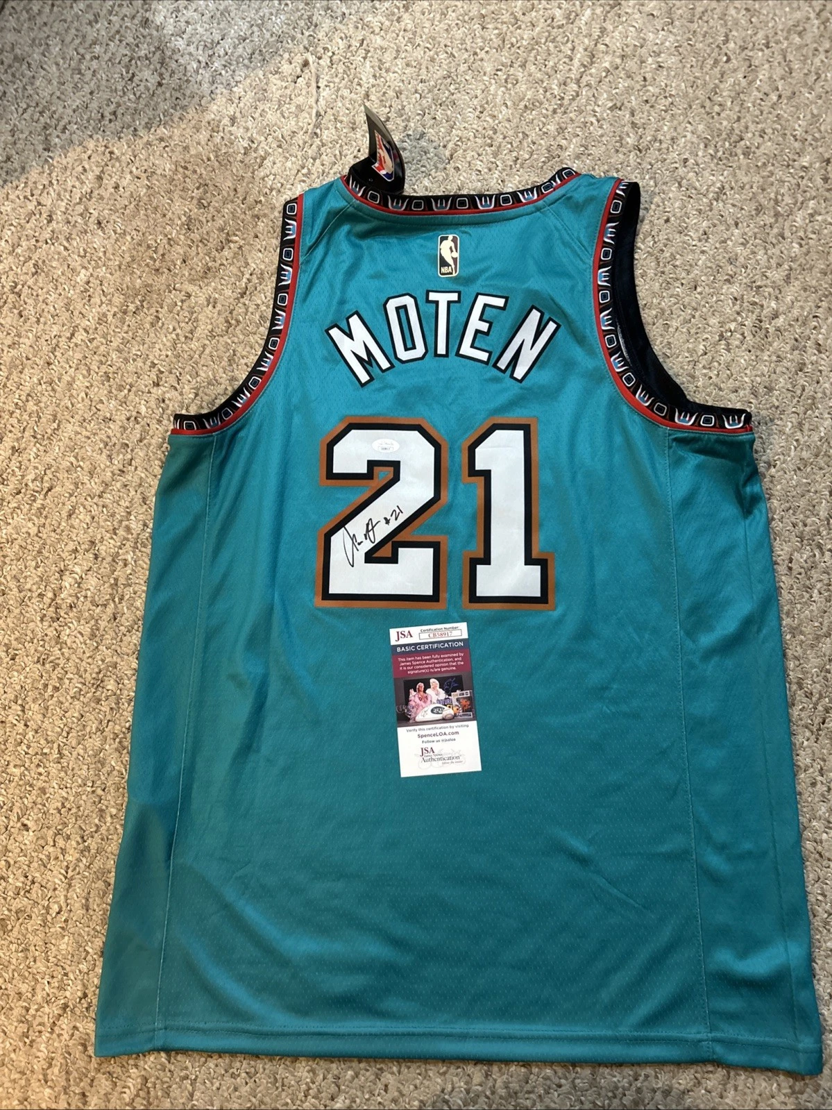 VANCOUVER GRIZZLIES- LAWRENCE MOTEN SIGNED AUTOGRAPH JERSEY JSA COA SYRACUSE