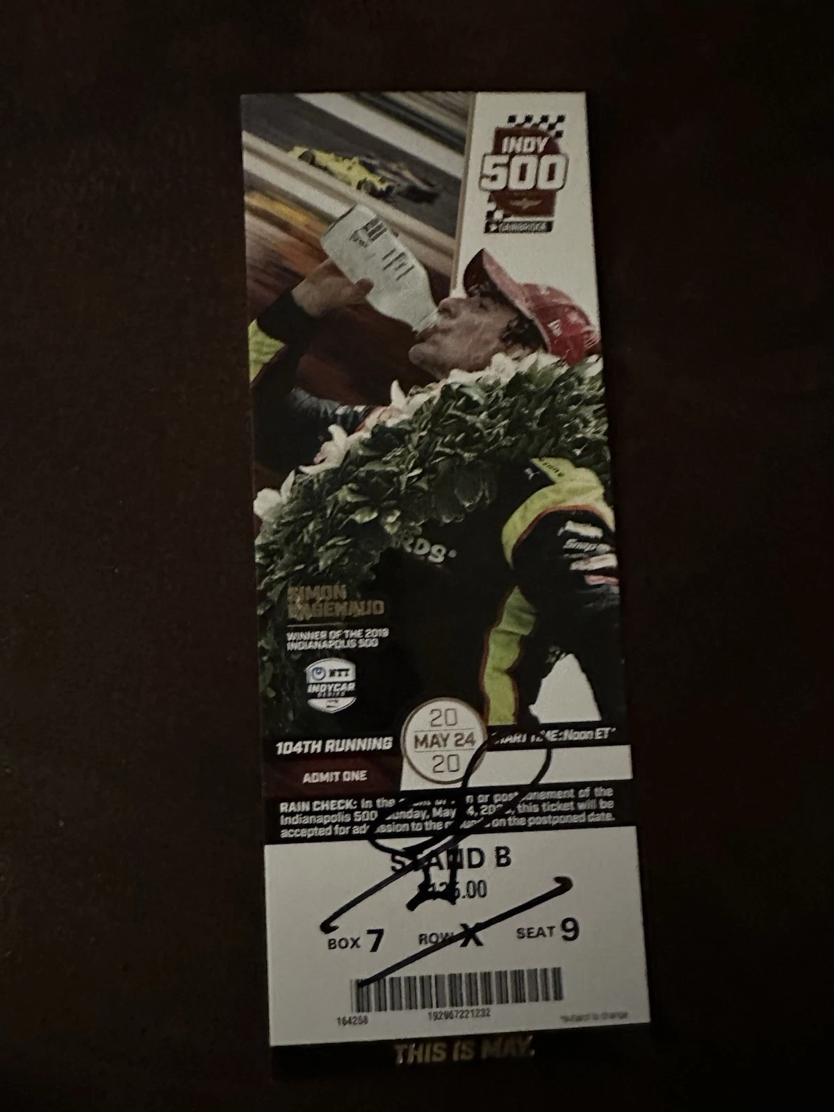 2020 INDY 500 SIMON PAGENAUD SIGNED TICKET (2019 INDY WINNER) MAY VERSION COLLECTIBLE MEMORABILIA