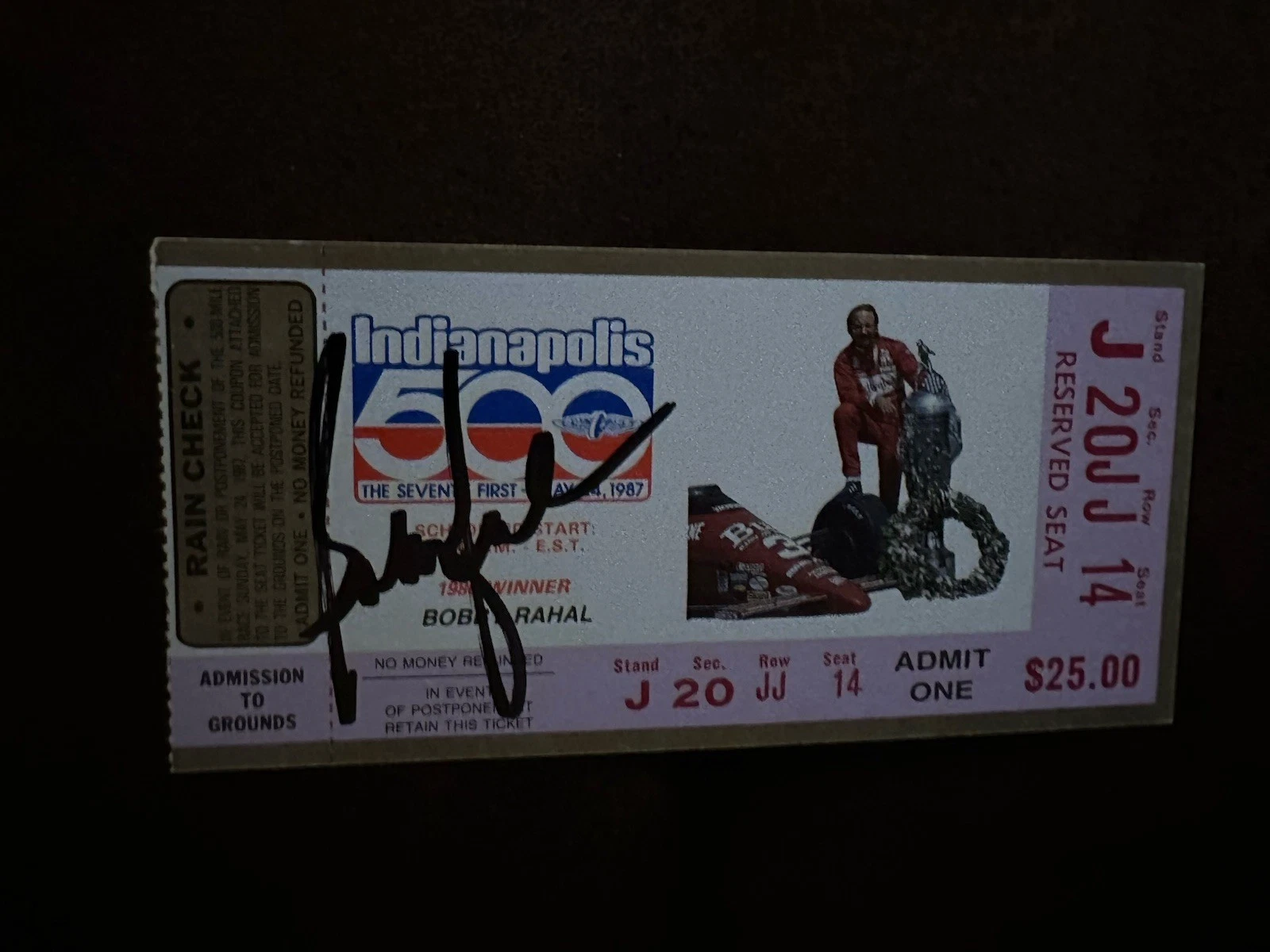 Bobby Rahal (1986 Win) Signed Indianapolis Indy 500 Ticket 1987 Race