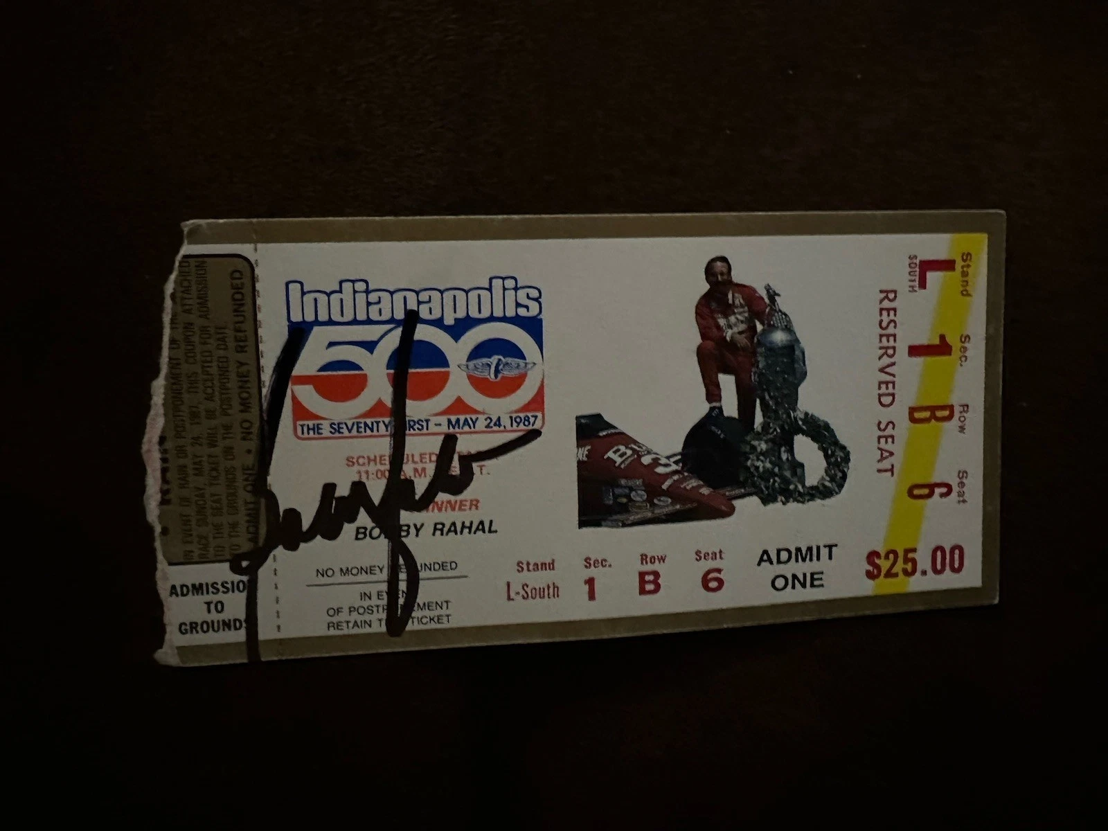 Bobby Rahal (1986 Win) Signed Indianapolis Indy 500 Ticket 1987 Race