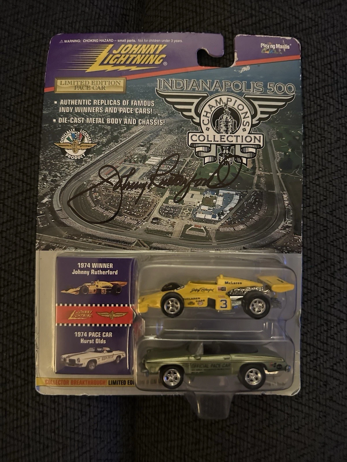 INDIANAPOLIS 500 1:64 DIECAST SIGNED JOHNNY RUTHERFORD INDY 1974 WINNING CAR COLLECTIBLE MEMORABILIA