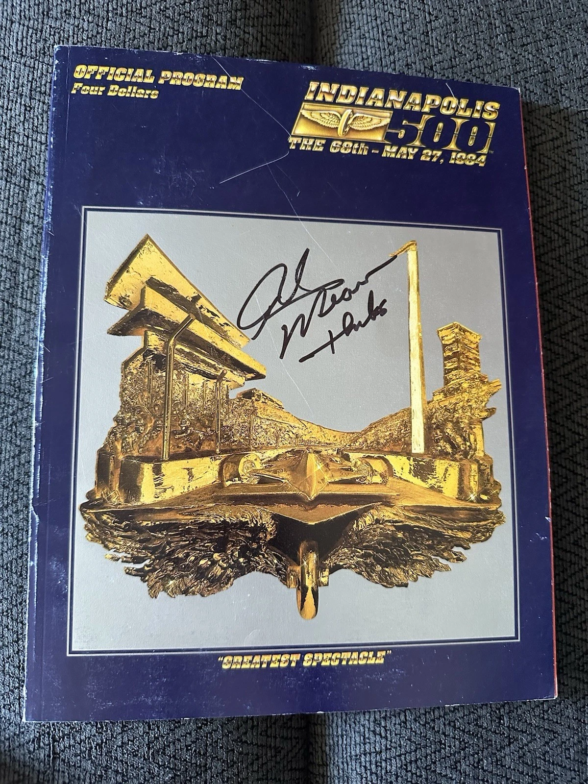 1984 INDY 500 PROGRAM SIGNED BY WINNER RICK MEARS AUTOGRAPHED COLLECTIBLE MEMORABILIA