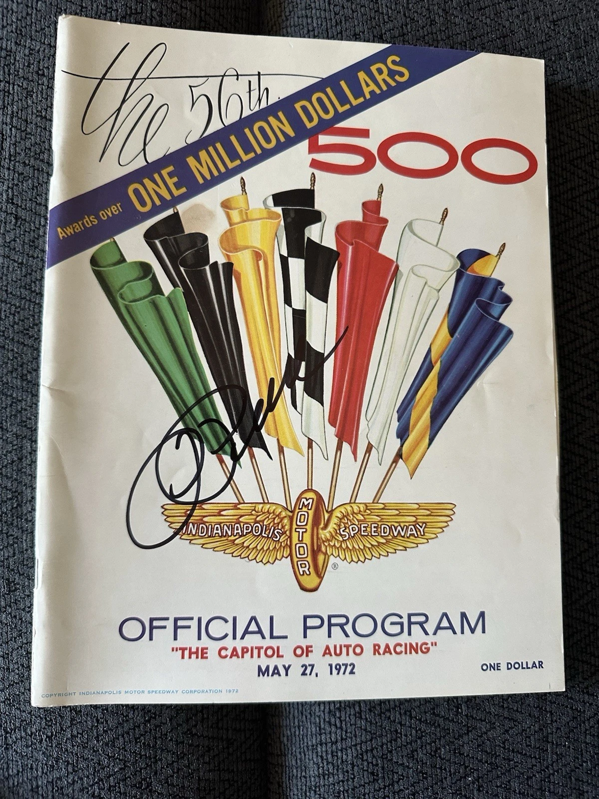 Roger Penske Signed 1972 Indy Car Program Winning Owner Indianapolis 500 Crease