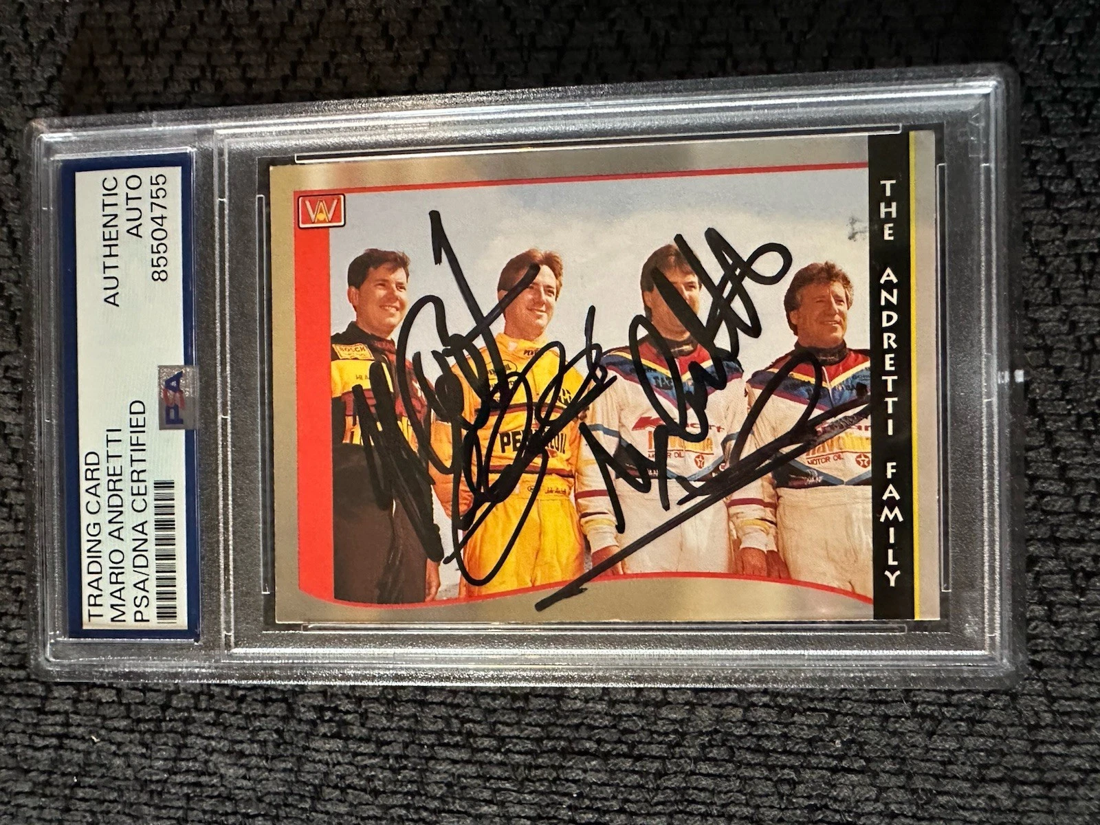 Mario John Jeff & Michael Andretti Signed 1992 Indy 500 Card #49 PSA /DNA Slab