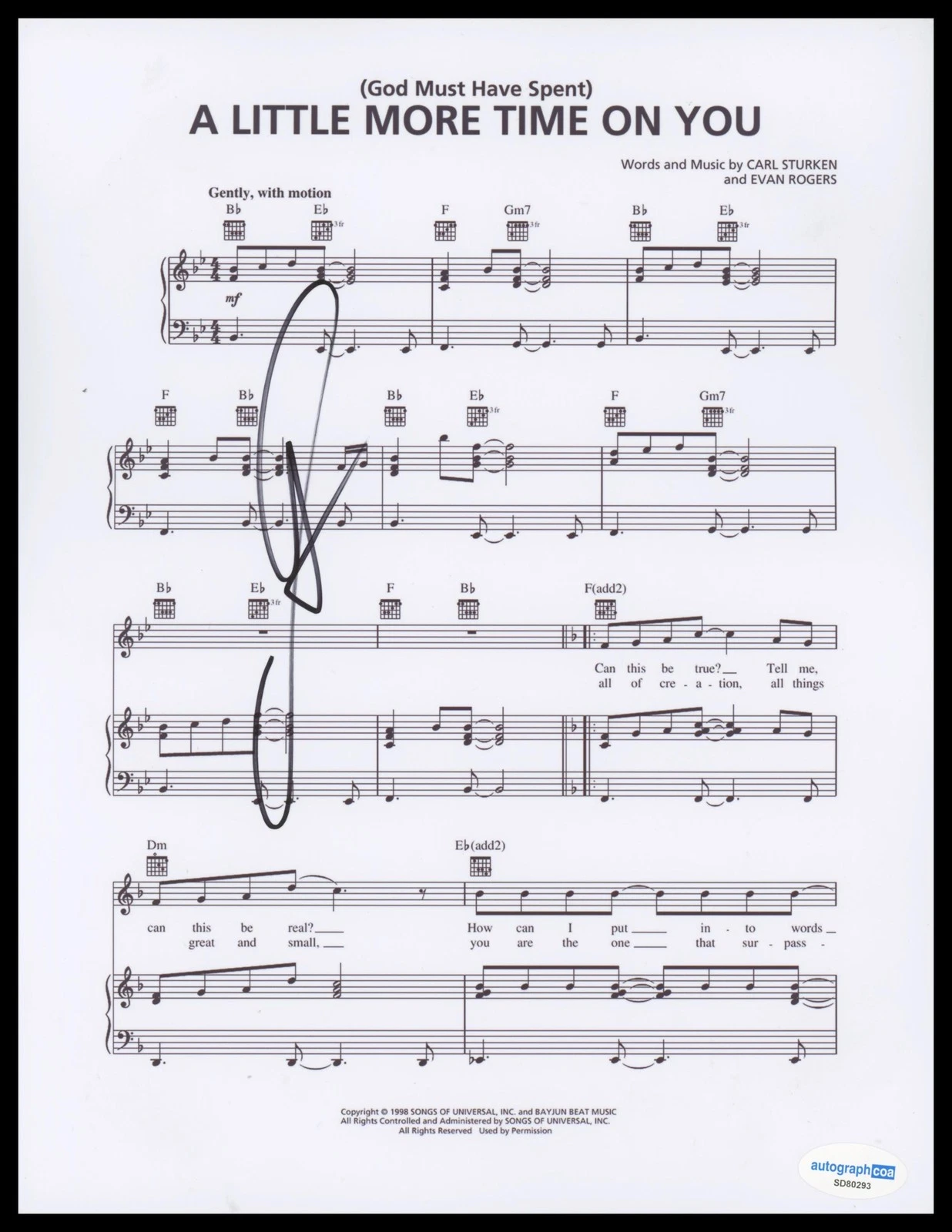 Joey Fatone *NSYNC Autograph SIGNED 'A Little More Time on You' Sheet Music ACOA