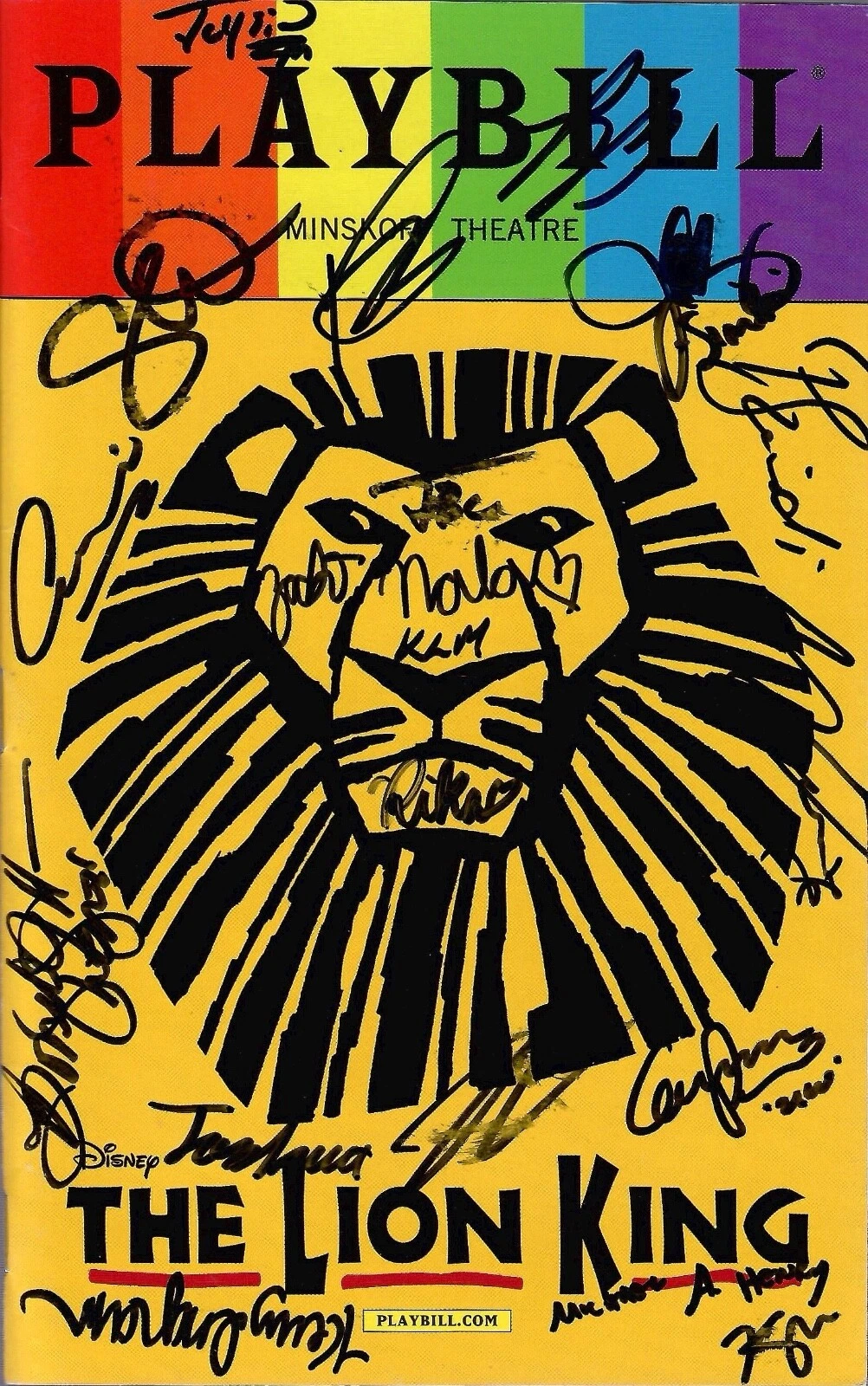 LION KING HAND SIGNED NEW YORK CITY PLAYBILL+COA             SIGNED BY 2017 CAST