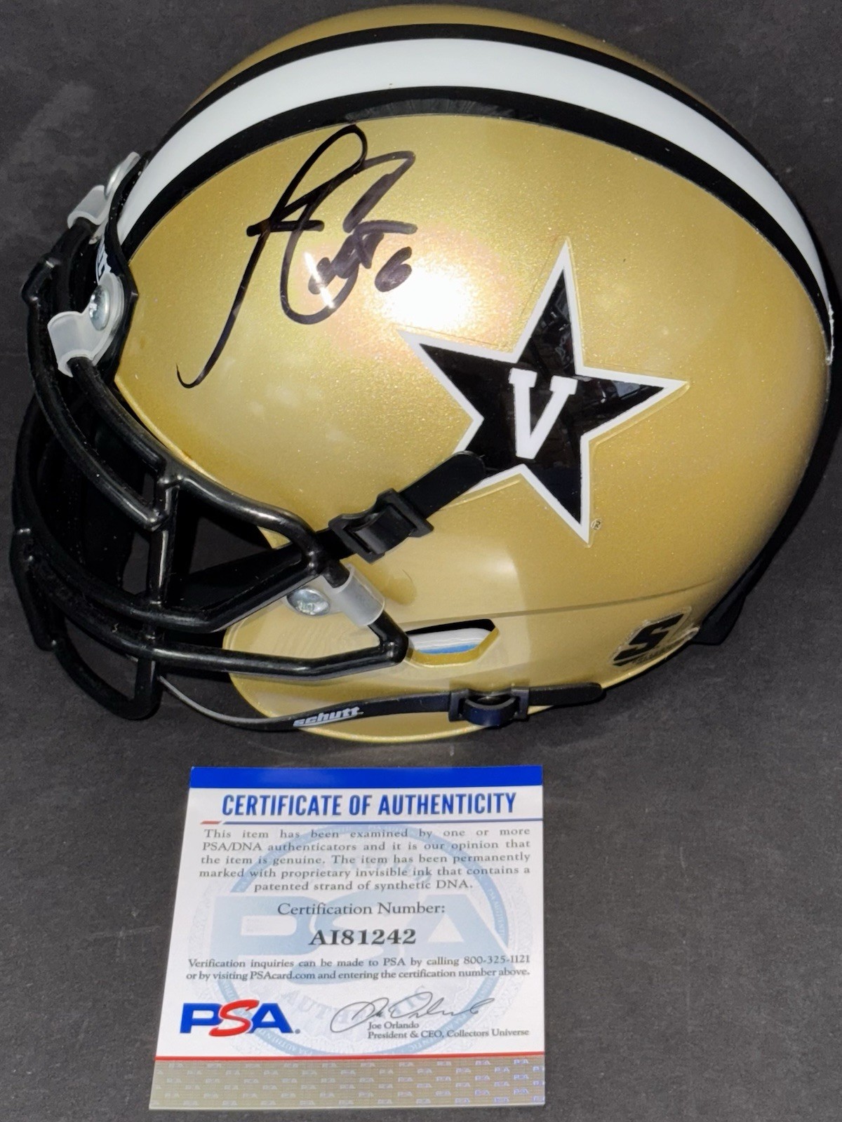 Jay Cutler Signed Autographed Vanderbilt Commodores Mini Helmet PSA/DNA COA