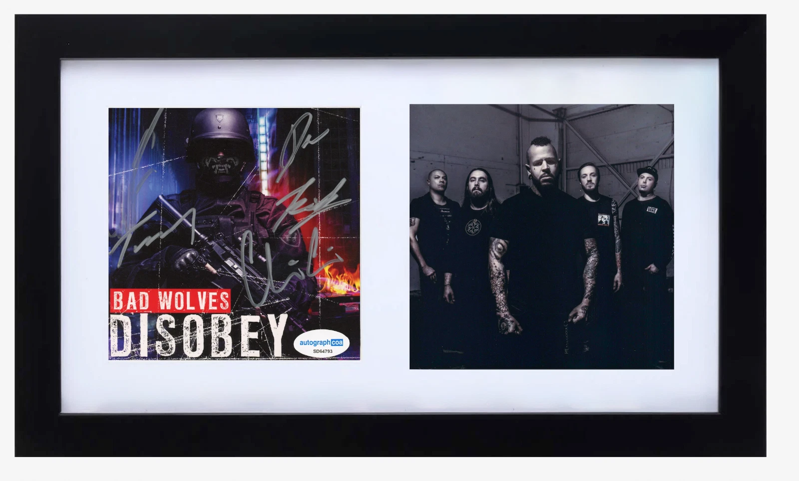 Bad Wolves Signed Autograph Disobey CD Cover Framed Full Band Tommy Vext ACOA