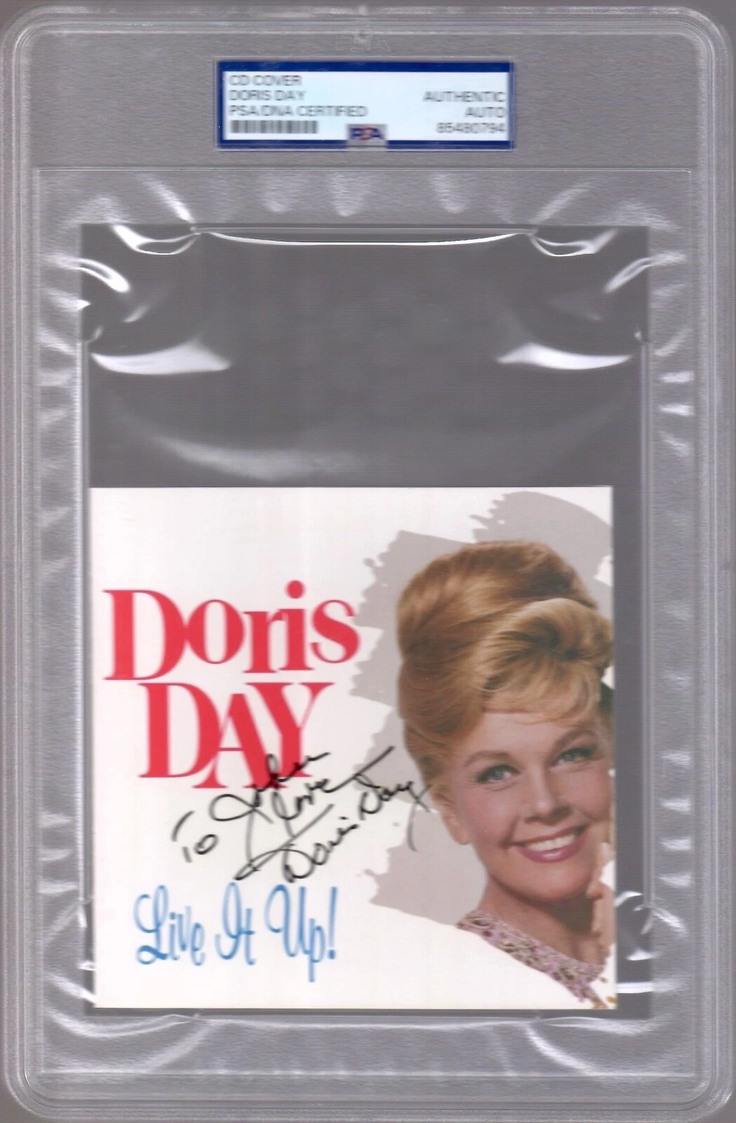 DORIS DAY HAND SIGNED LIVE IT UP CD COVER       SIGNED TO JOHN       PSA SLABBED