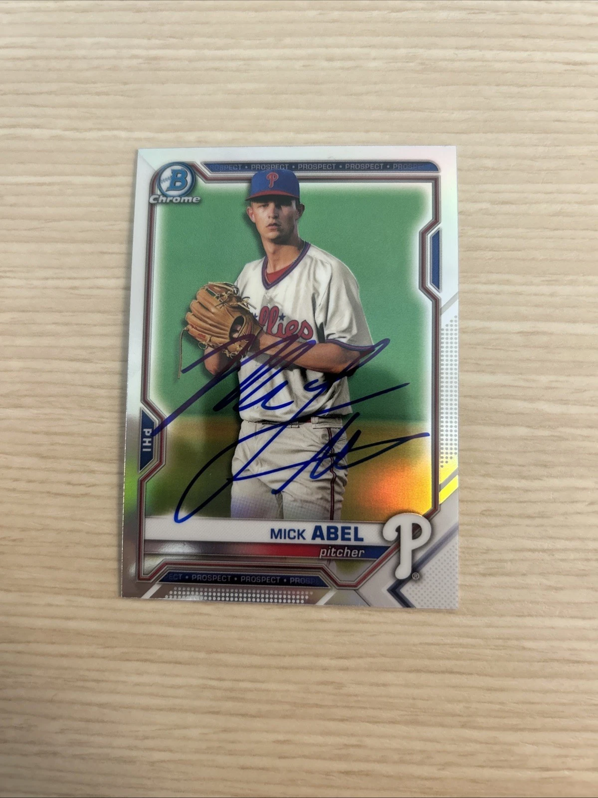 MICK ABEL SIGNED AUTOGRAPH 2021 BOWMAN CHROME TRADING CARD COA PHILLIES