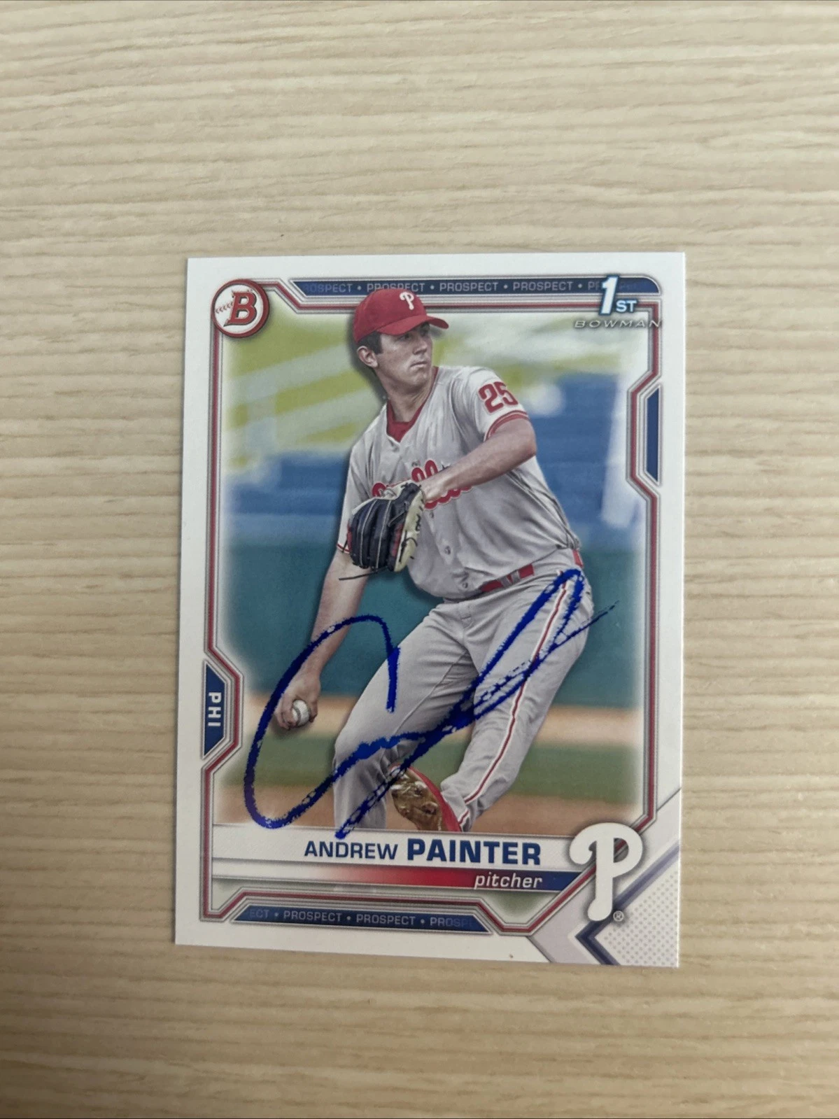 ANDREW PAINTER SIGNED AUTOGRAPH 2021 BOWMAN TRADING CARD PHILLIES TOP PROSPECT