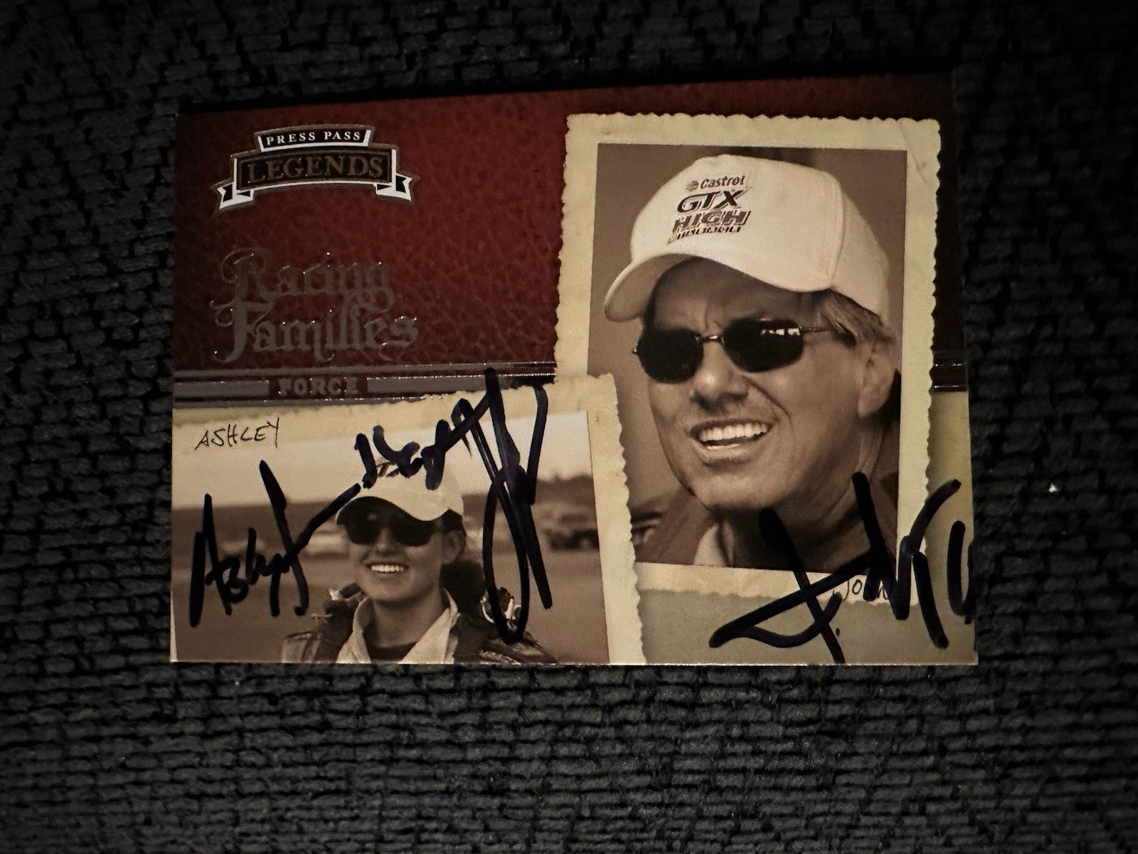 John & Ashley Force signed Card Autographed Nhra Press Pass Legends