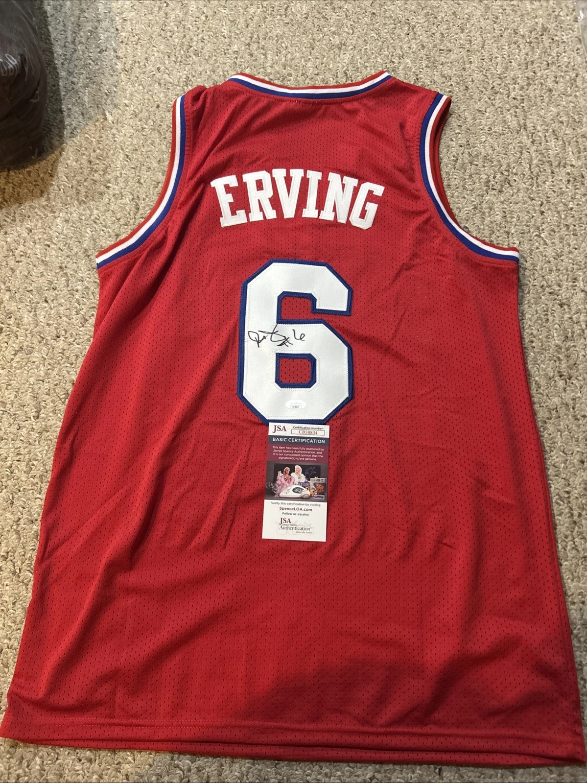 PHILADELPHIA 76ers- JULIUS ERVING SIGNED AUTOGRAPH JERSEY JSA COA DR J HOF NBA