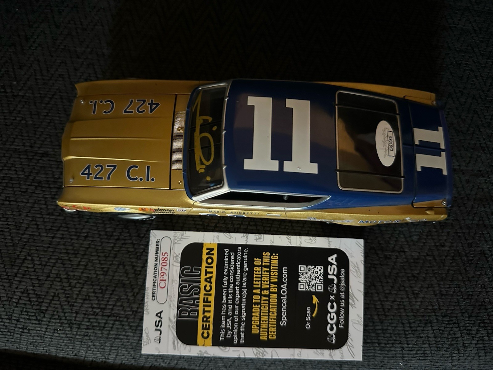 Mario Andretti Signed 1:24 Diecast NASCAR 1968 Mercury JSA Authentication COA