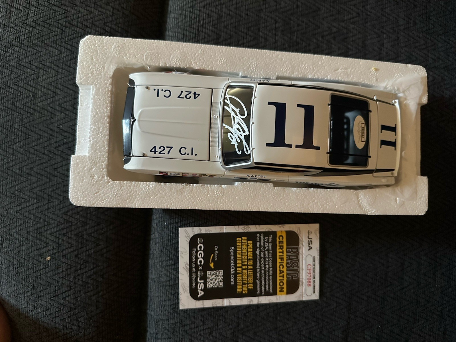 AJ Foyt Signed 1:24 Diecast NASCAR 1969 Torino Cobra JSA Authentication COA