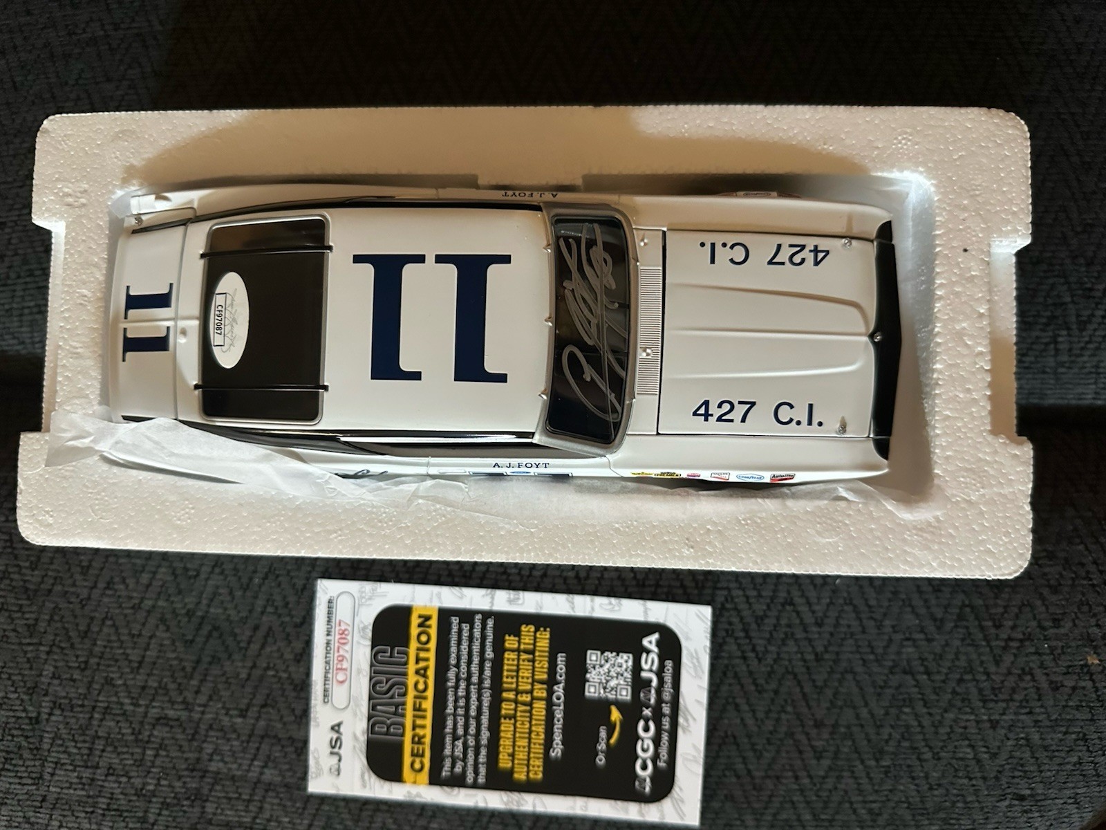 AJ Foyt Signed 1:24 Diecast NASCAR 1969 Torino Cobra JSA Authentication COA