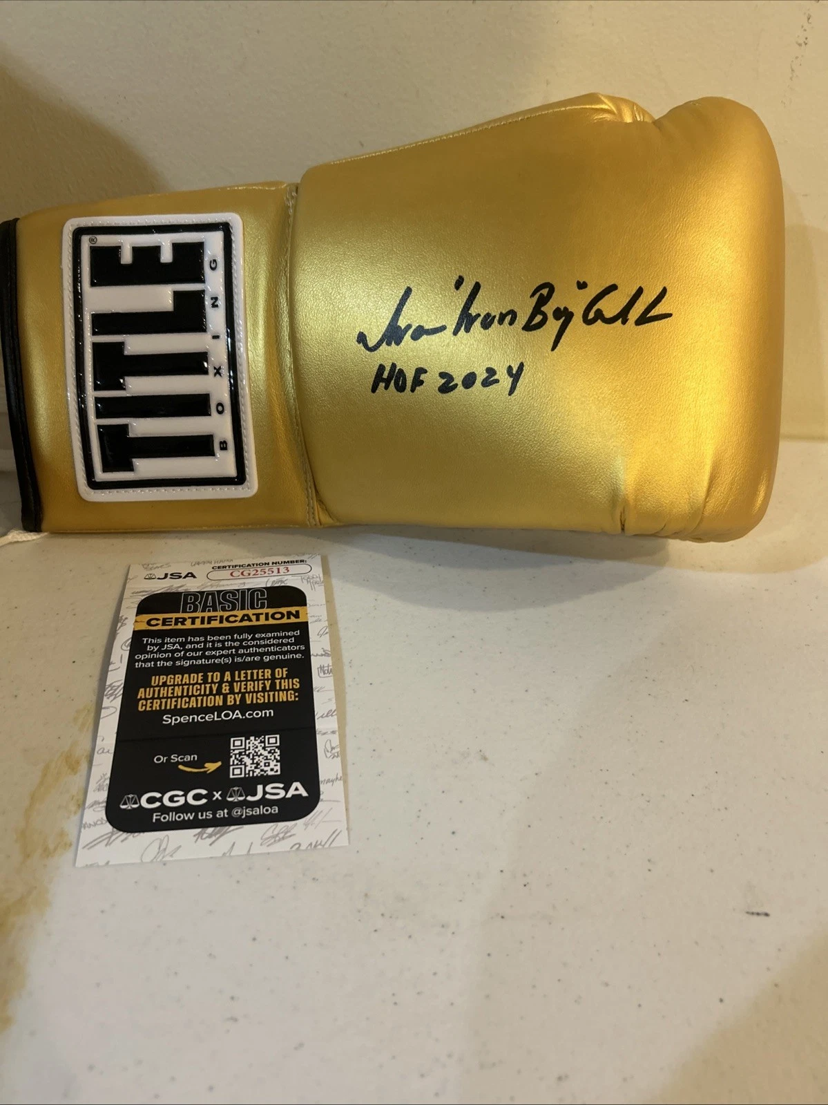 IVAN IRON BOY CALDERON SIGNED AUTOGRAPH BOXING GLOVE JSA COA HOF 2024 CHAMPION