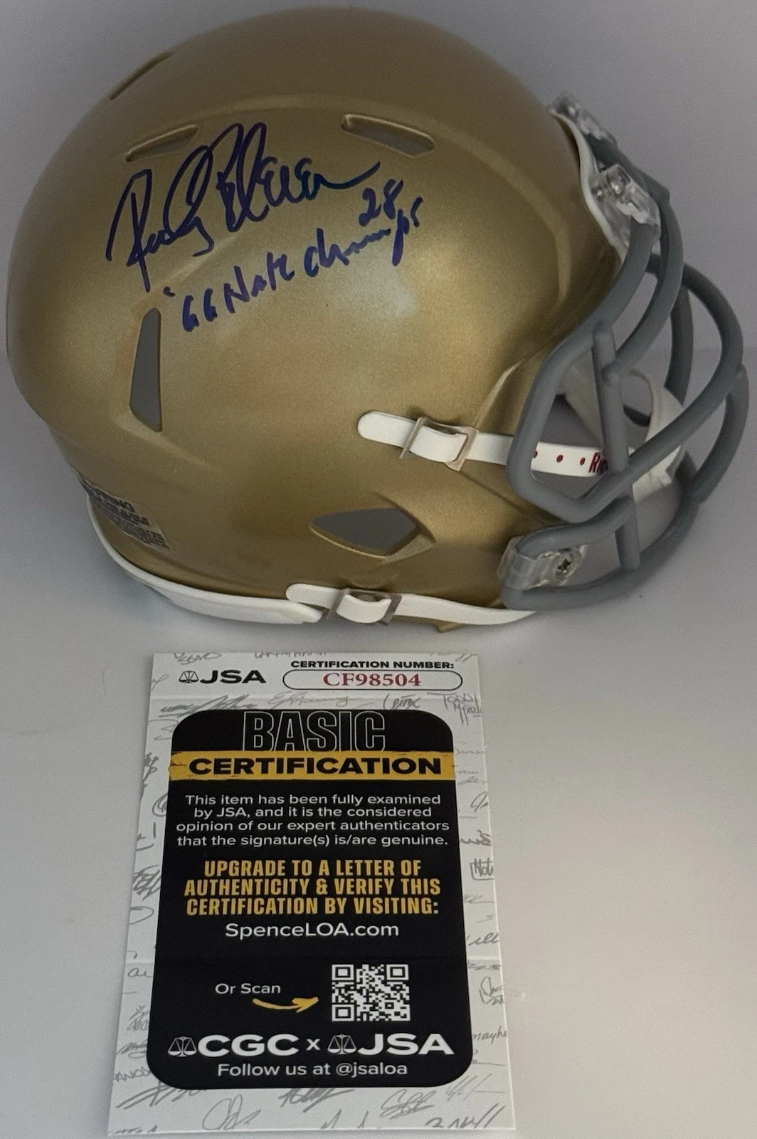 Rocky Bleier Signed Autographed Notre Dame Fighting Irish Mini Helmet JSA COA