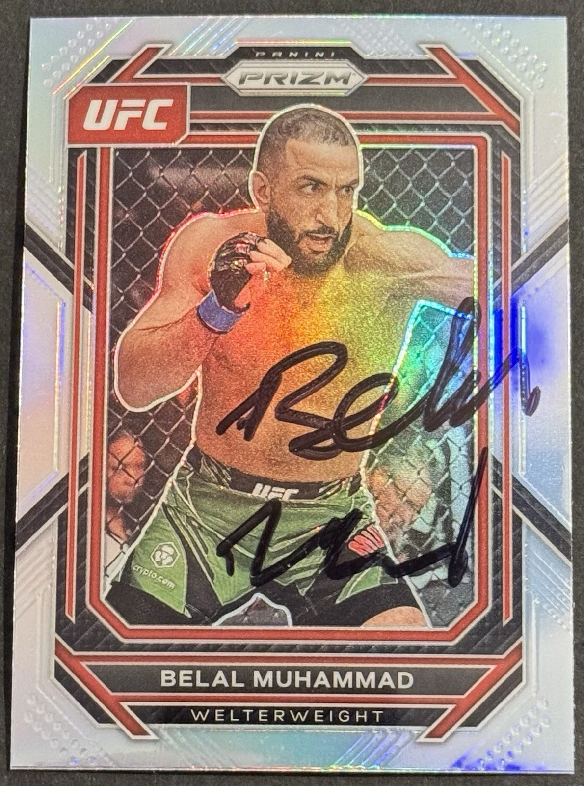 Belal Muhammad Signed 2023 Panini Prizm Silver Base UFC Card BAS Beckett COA