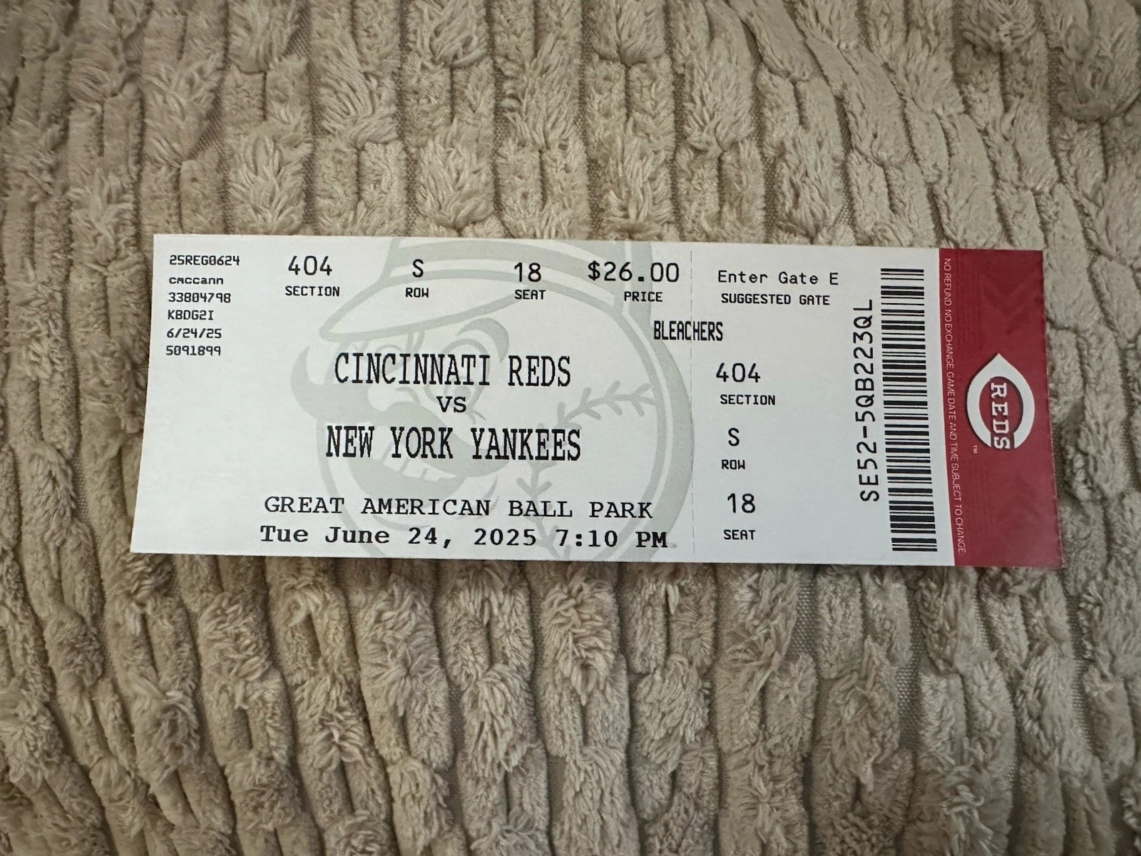 Chase Burns Debut Ticket Stub June 24, 2025 6/24/25 Cincinnati Reds 8 Ks Yankees