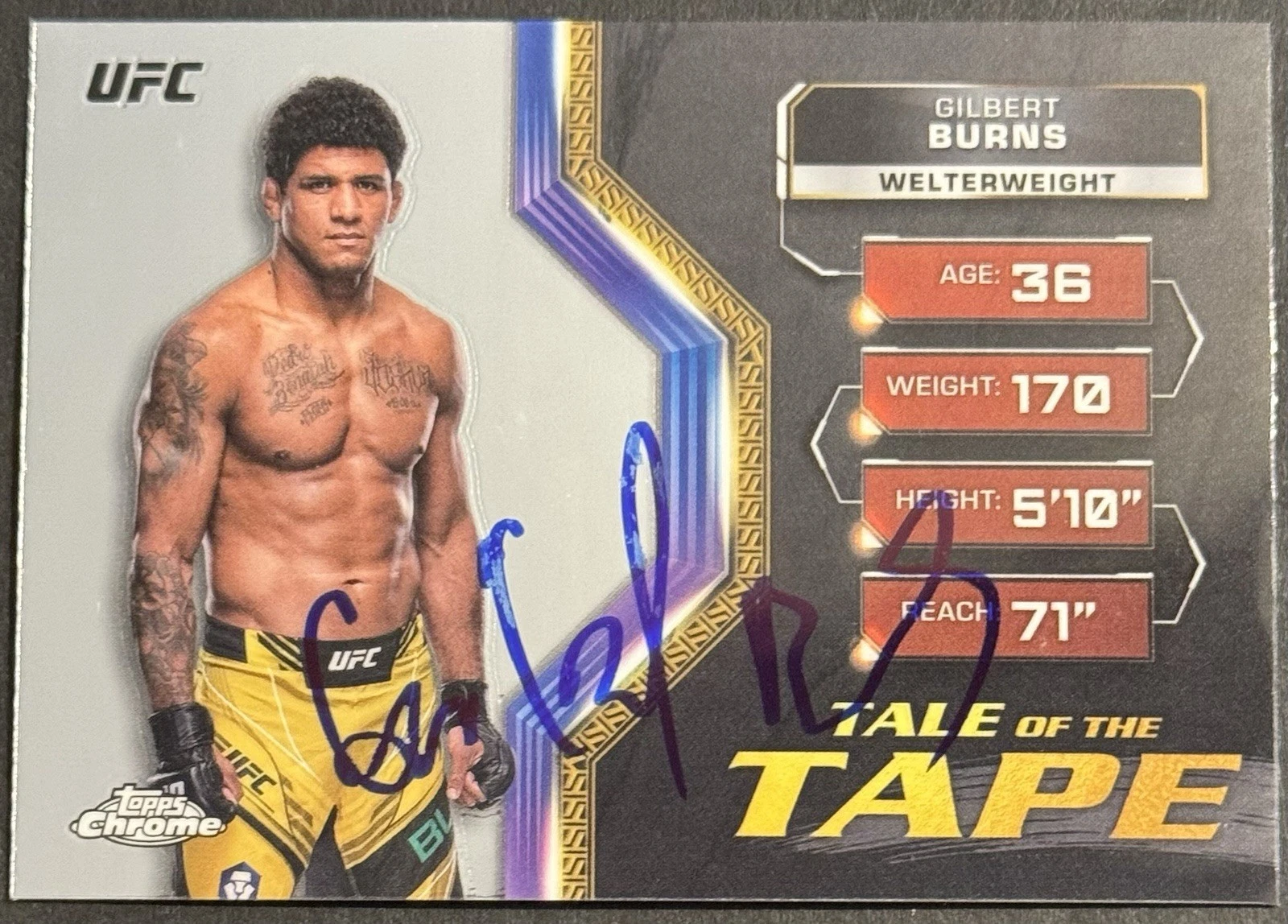 Gilbert Burns Signed 2024 Topps Chrome Tale Of The Tape UFC Card BAS Beckett COA