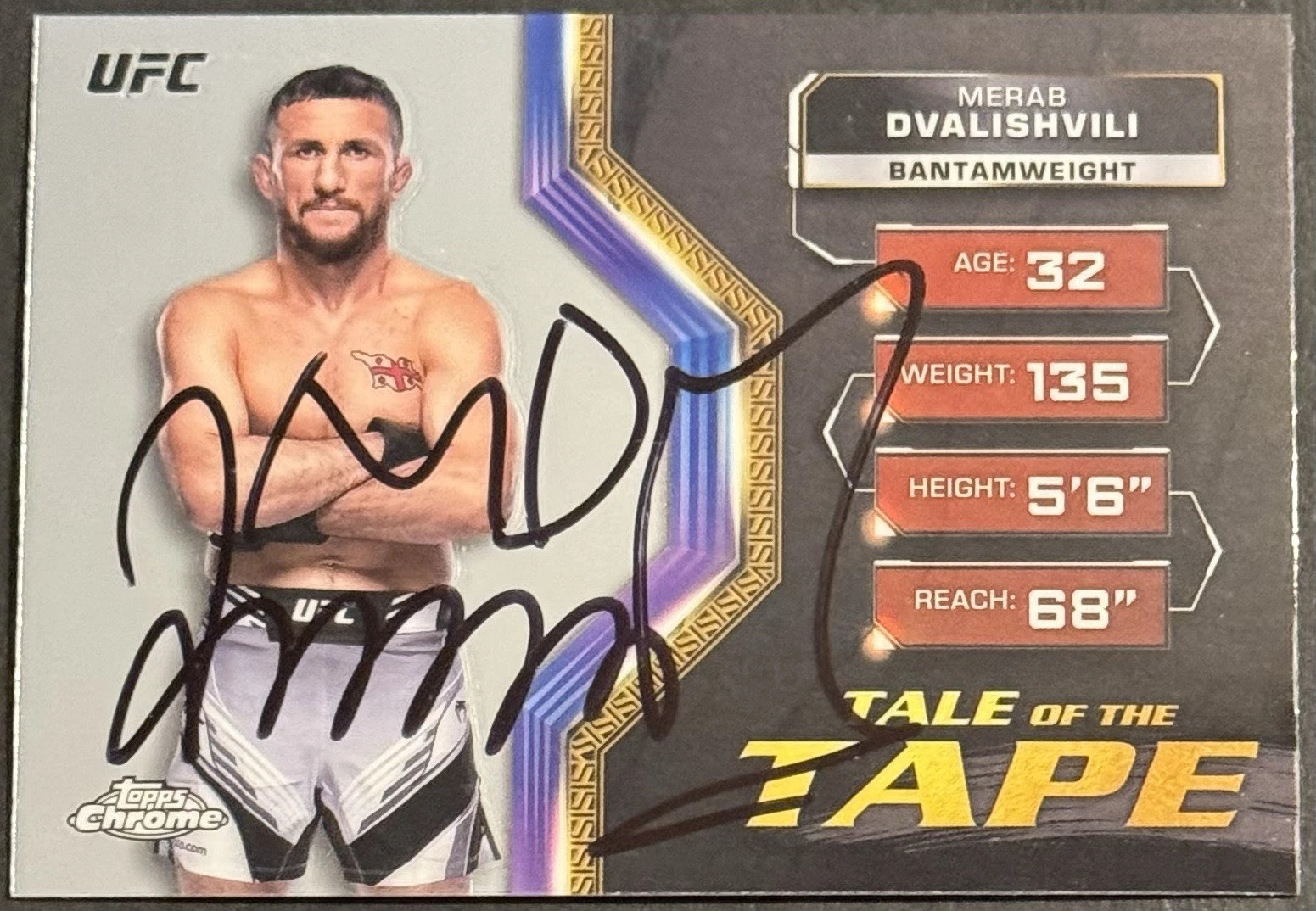 Merab Dvalishvili Signed 2024 Topps Chrome Tale Of  Base UFC Card BAS Beckett