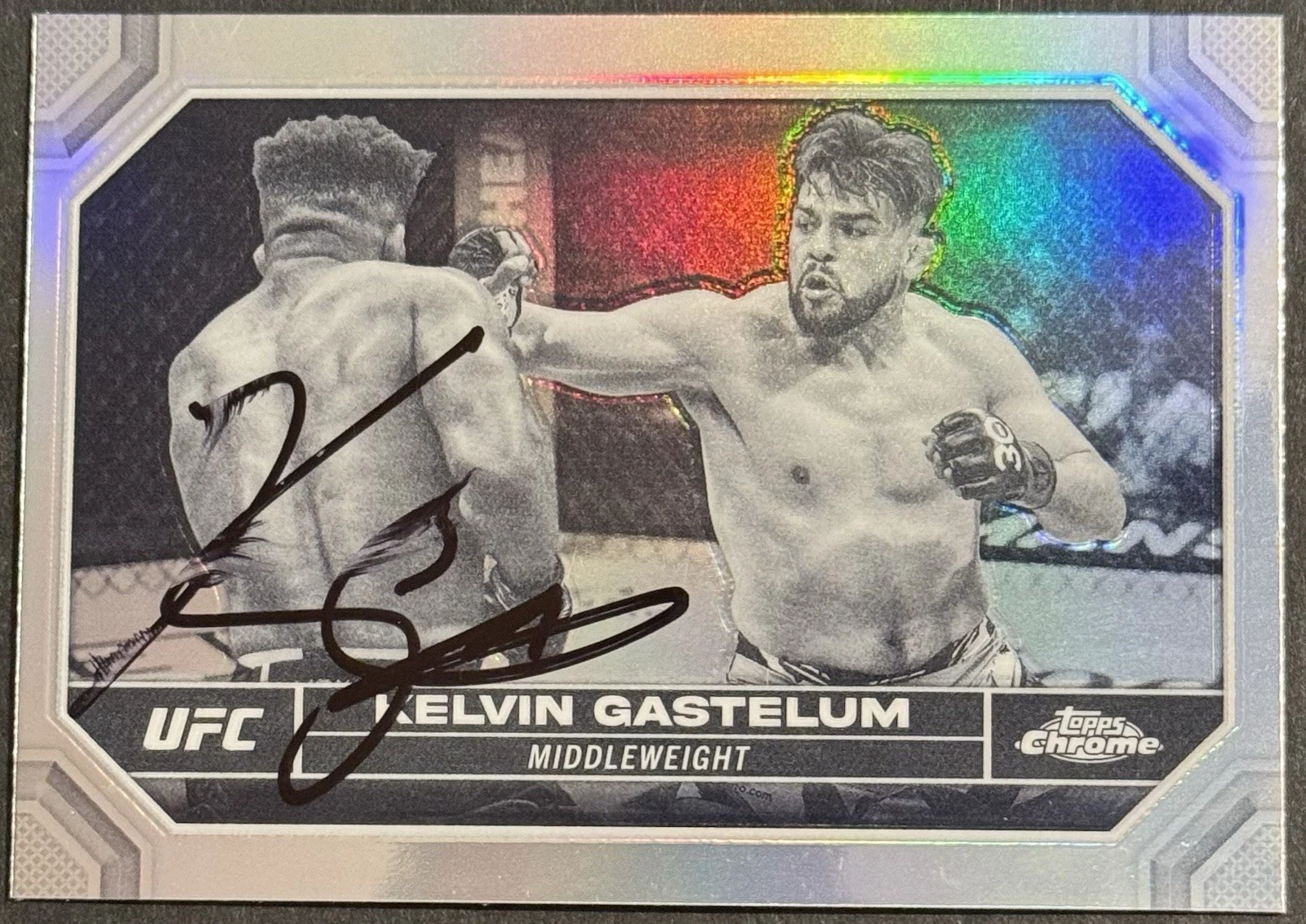 Kelvin Gastelum Signed 2024 Topps Chrome Refractor UFC Base Card BAS Beckett